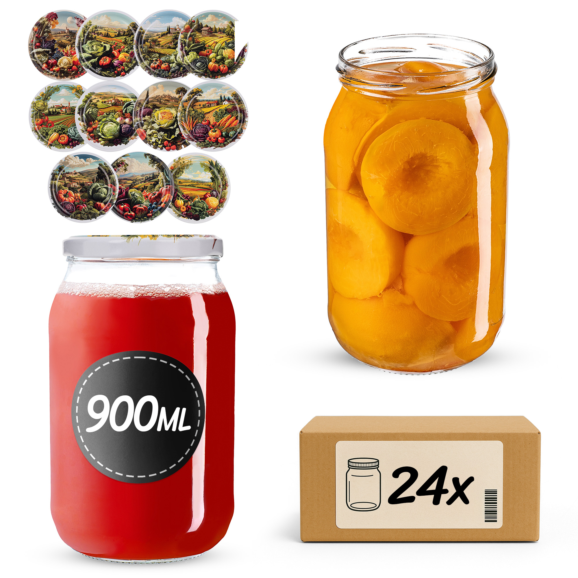 Słoiki na przetwory Simo 900ml fi 82 mm 24szt + wieczko Warzywa mix