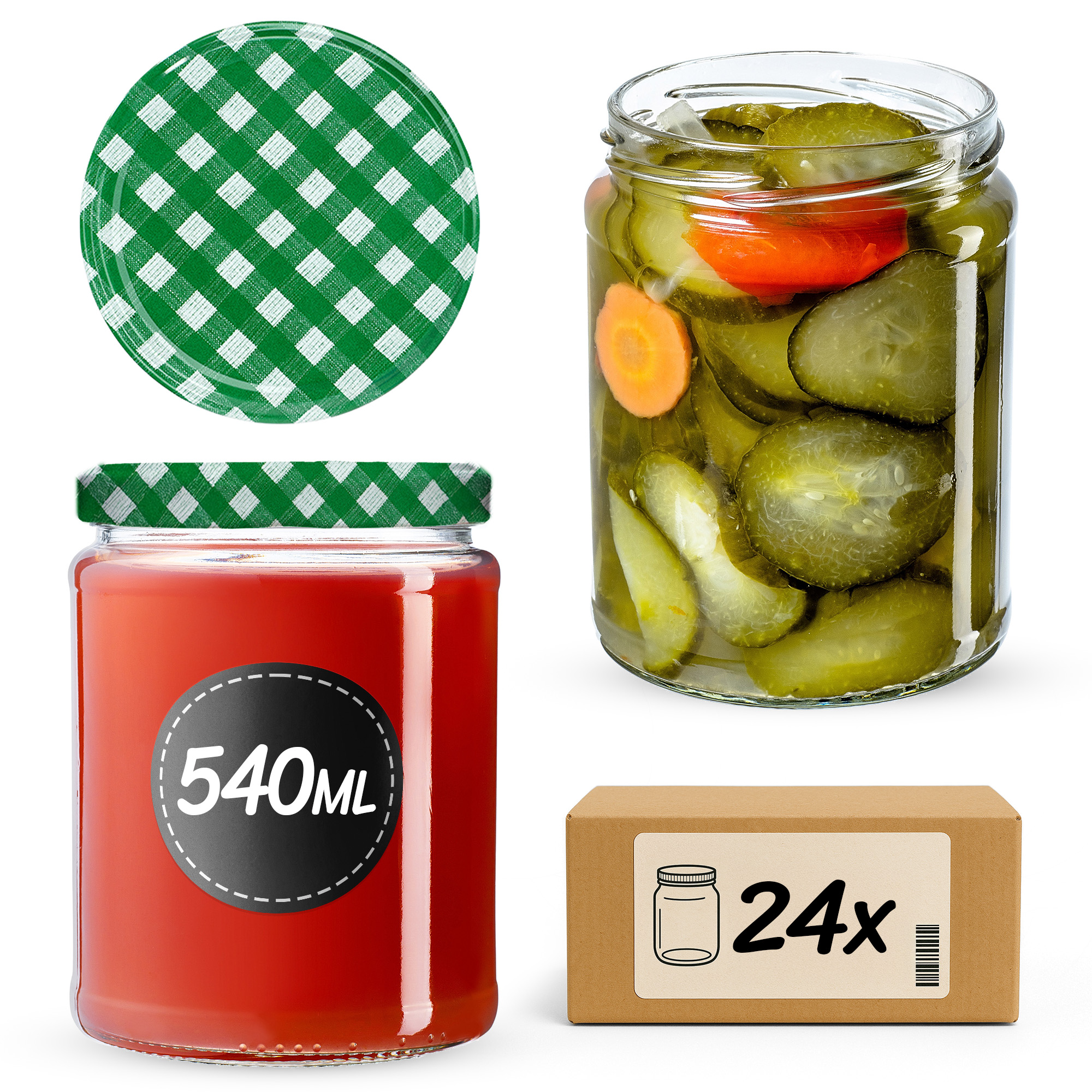 Słoiki Maki 540ml 24szt fi 82 mm + wieczka "Zielona Krata"