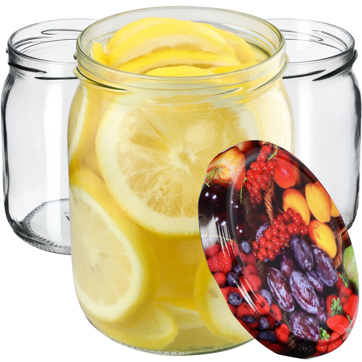 Słoiki Senna 540ml 48szt fi 82 mm + wieczka "Owoce"