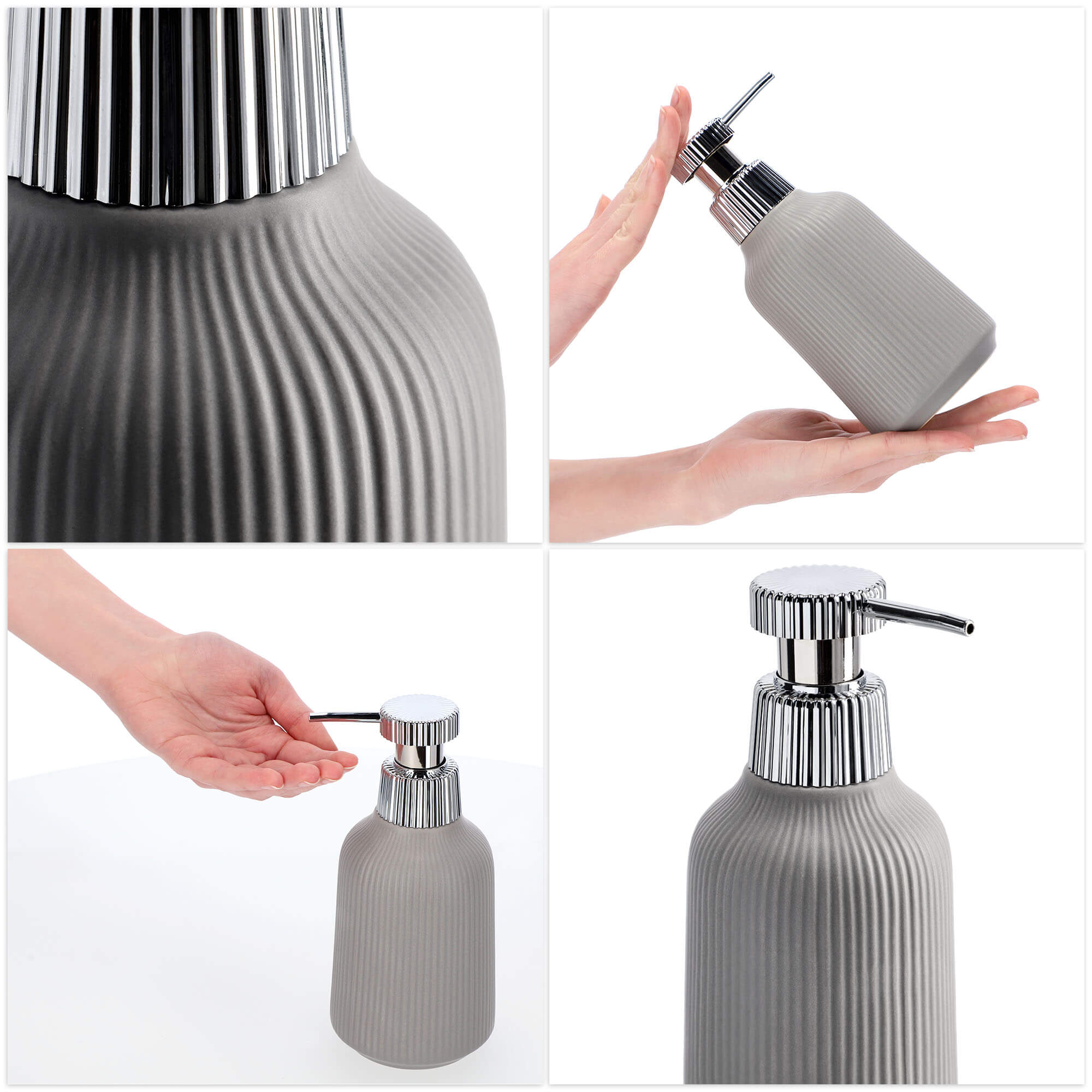 Dozownik na mydło z pompką Mataro 200 ml, szary