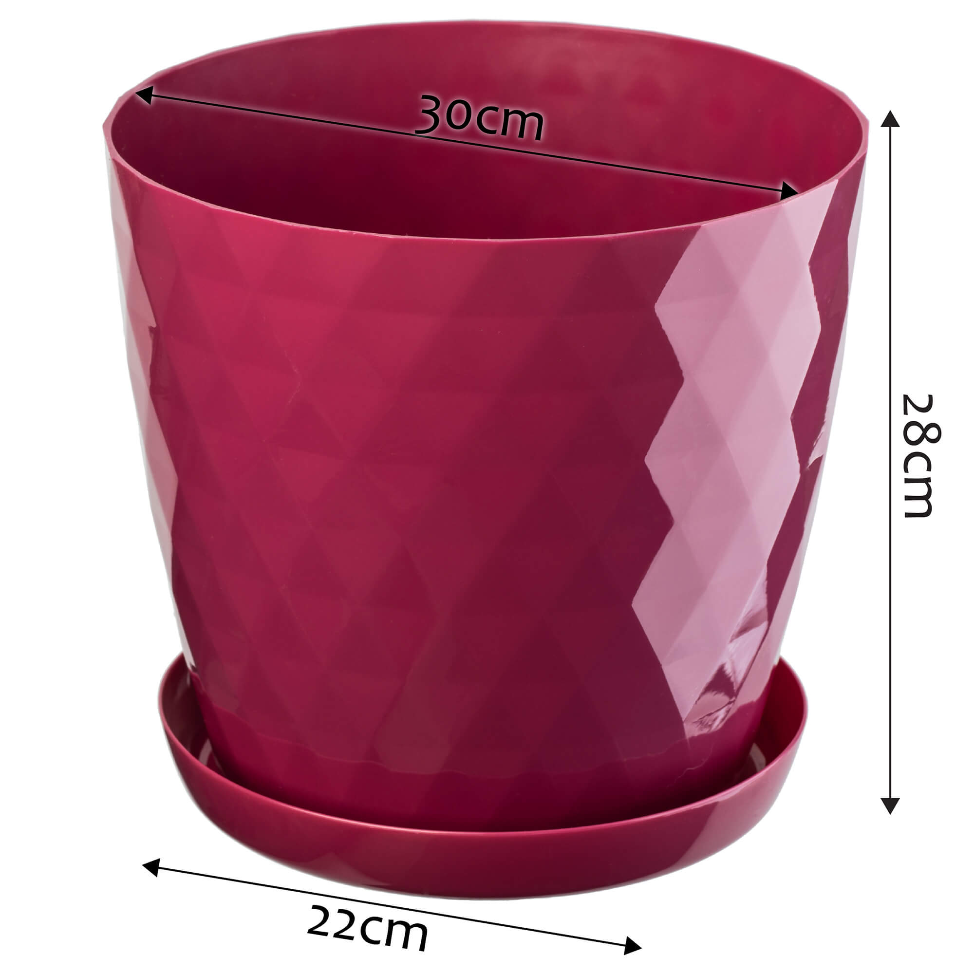 Doniczka na kwiaty z podstawką Amily 30 cm, amarantowa