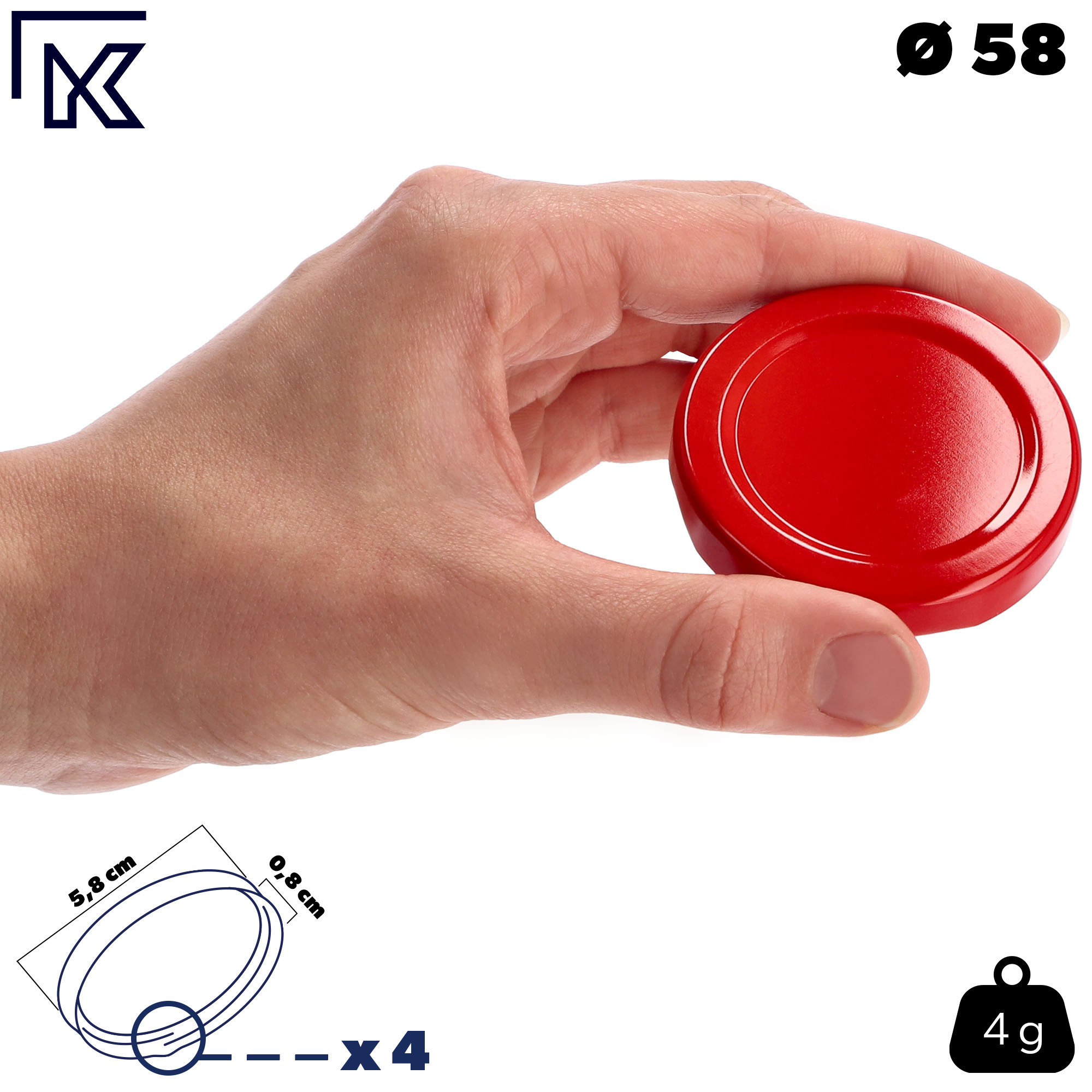 Metalowe wieczka do słoików 50szt fi 58mm czerwone