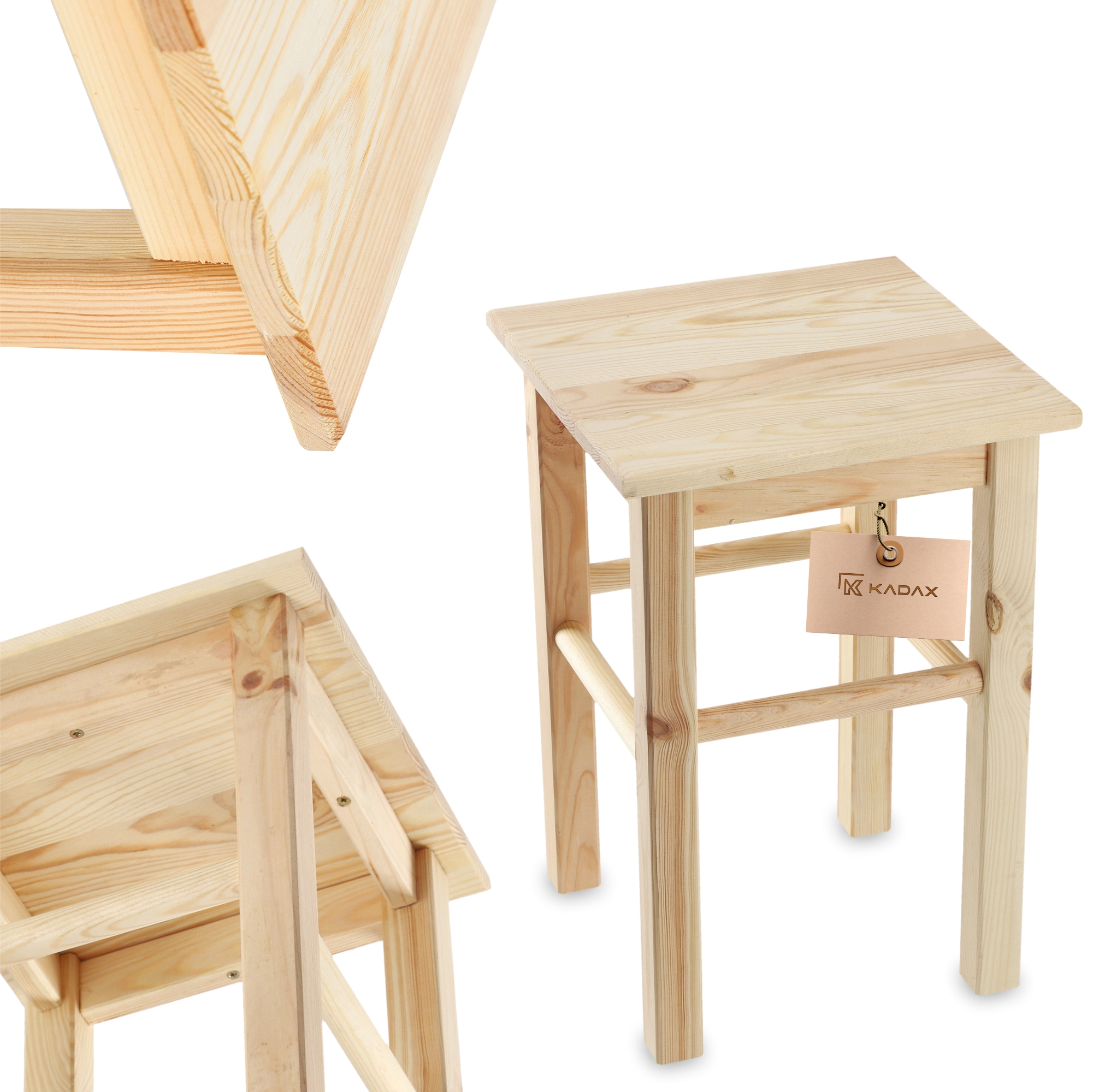Taboret drewniany kwadratowy 44 x 30 cm, 4 szt.