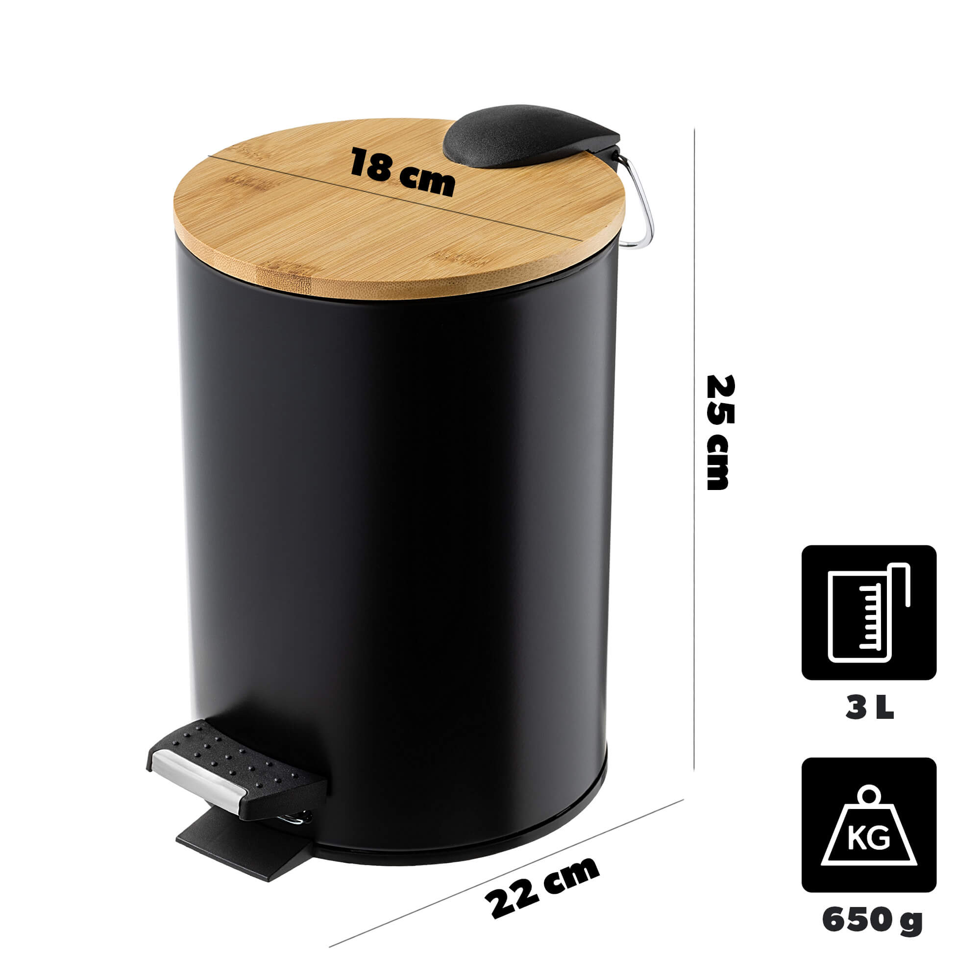 Kosz łazienkowy Linter czarny, 3L