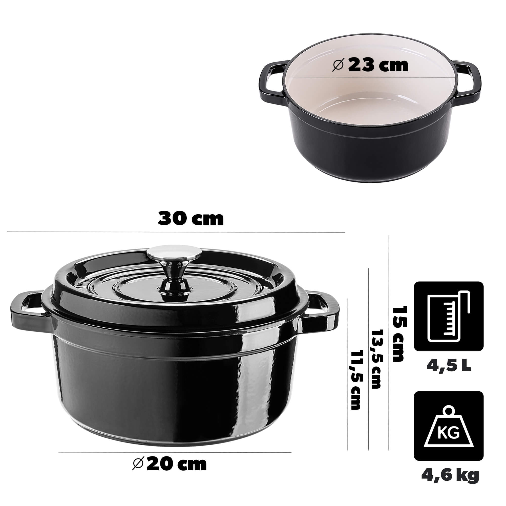 Garnek żeliwny emaliowany Rouge 4.5L czarny