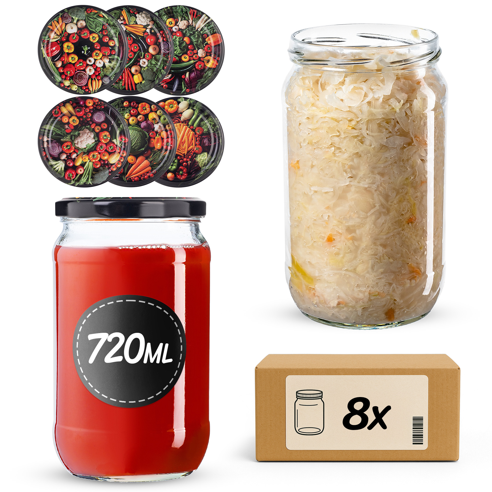 Słoiki na przetwory Niva 720ml fi 82 mm 8szt + wieczko Warzywa mix