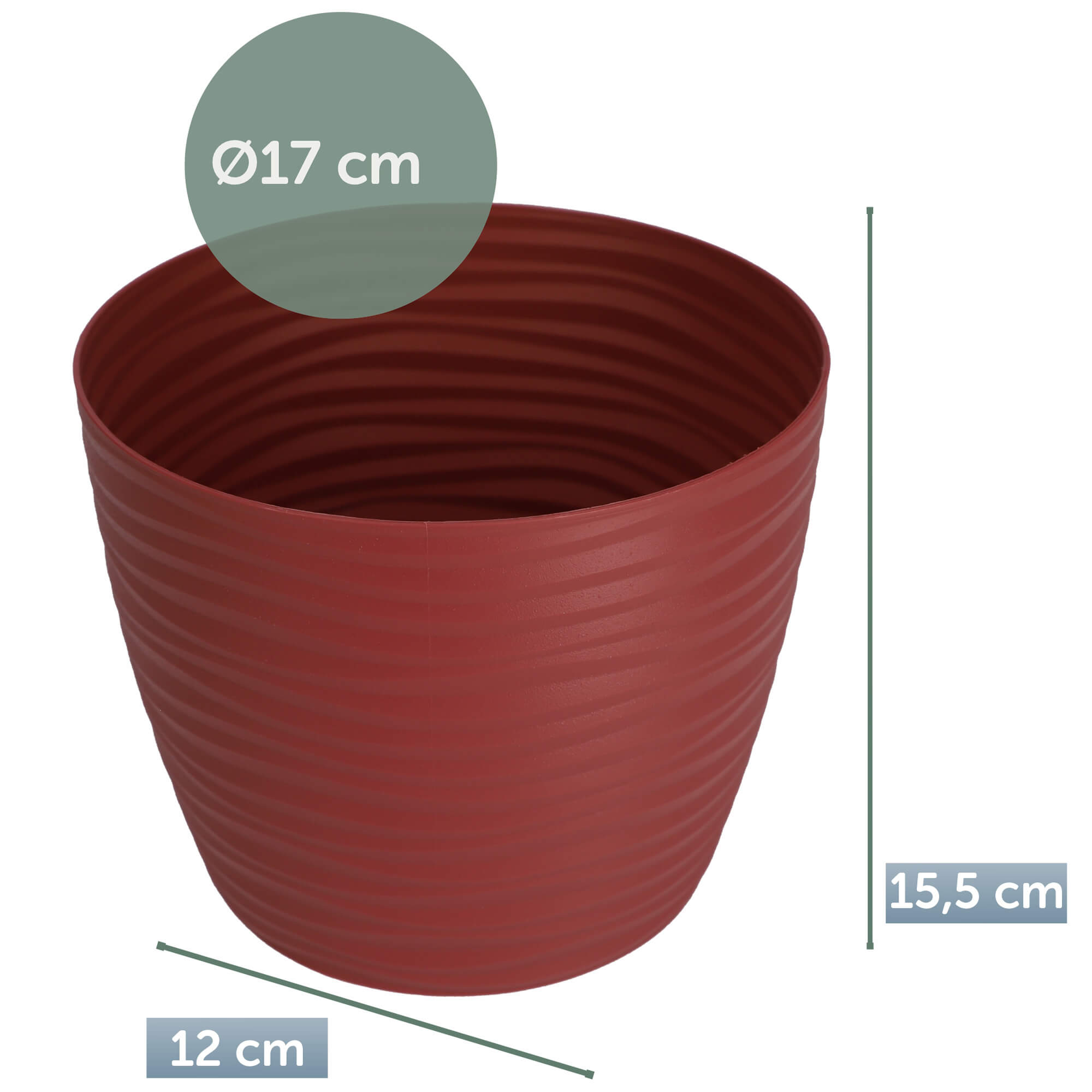Doniczka na kwiaty okrągła z podstawką 17 cm, bordowa