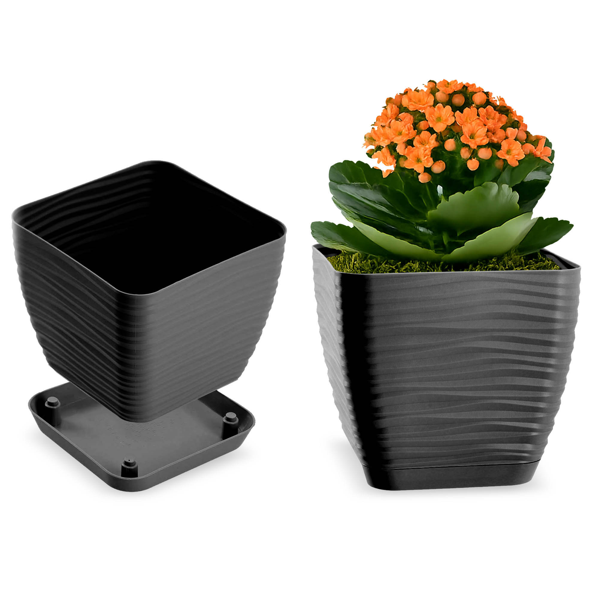 Doniczka kwadratowa z podstawką 15 cm, antracyt