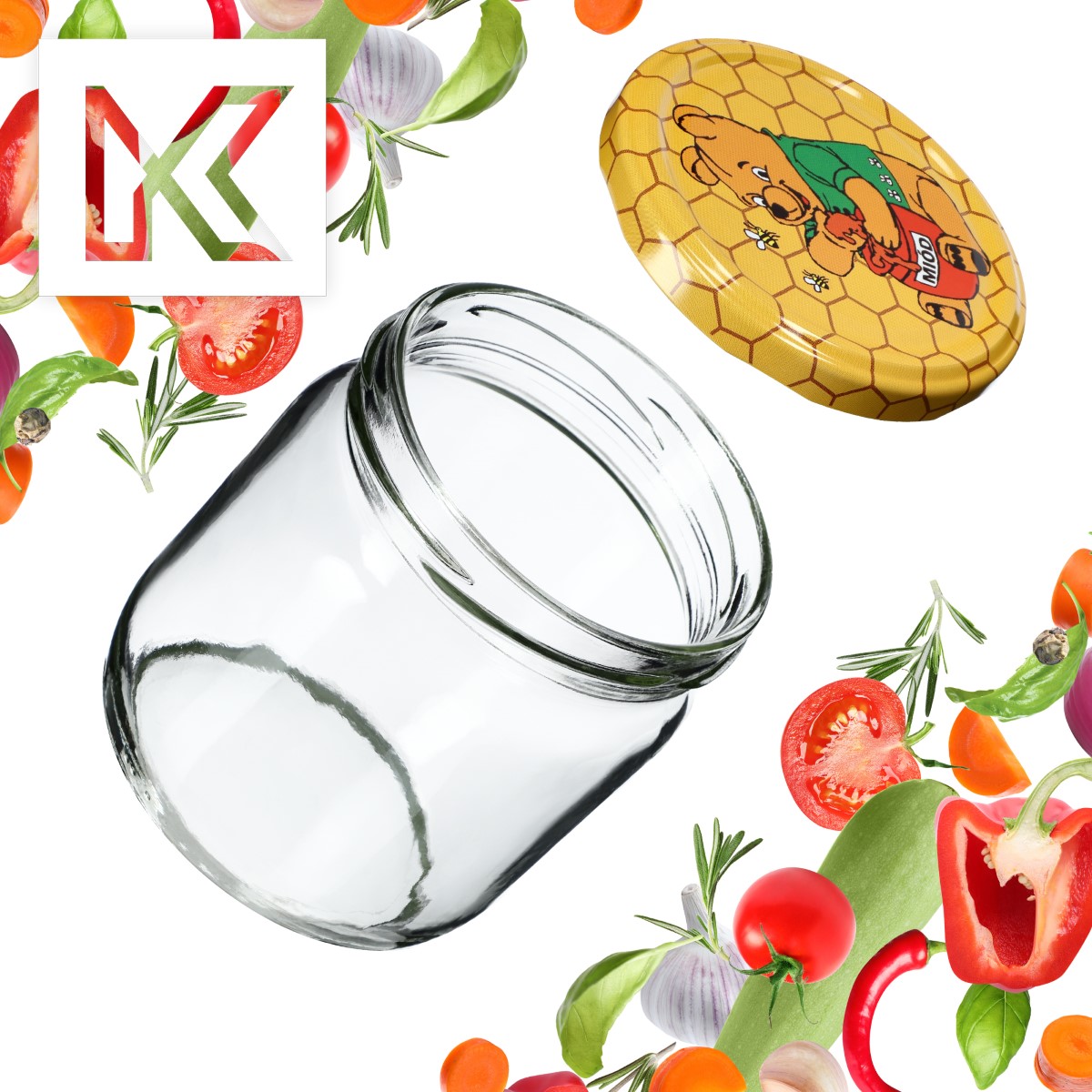 Słoiki na przetwory Salla 425ml 48szt fi 82 mm + wieczka "Miód"