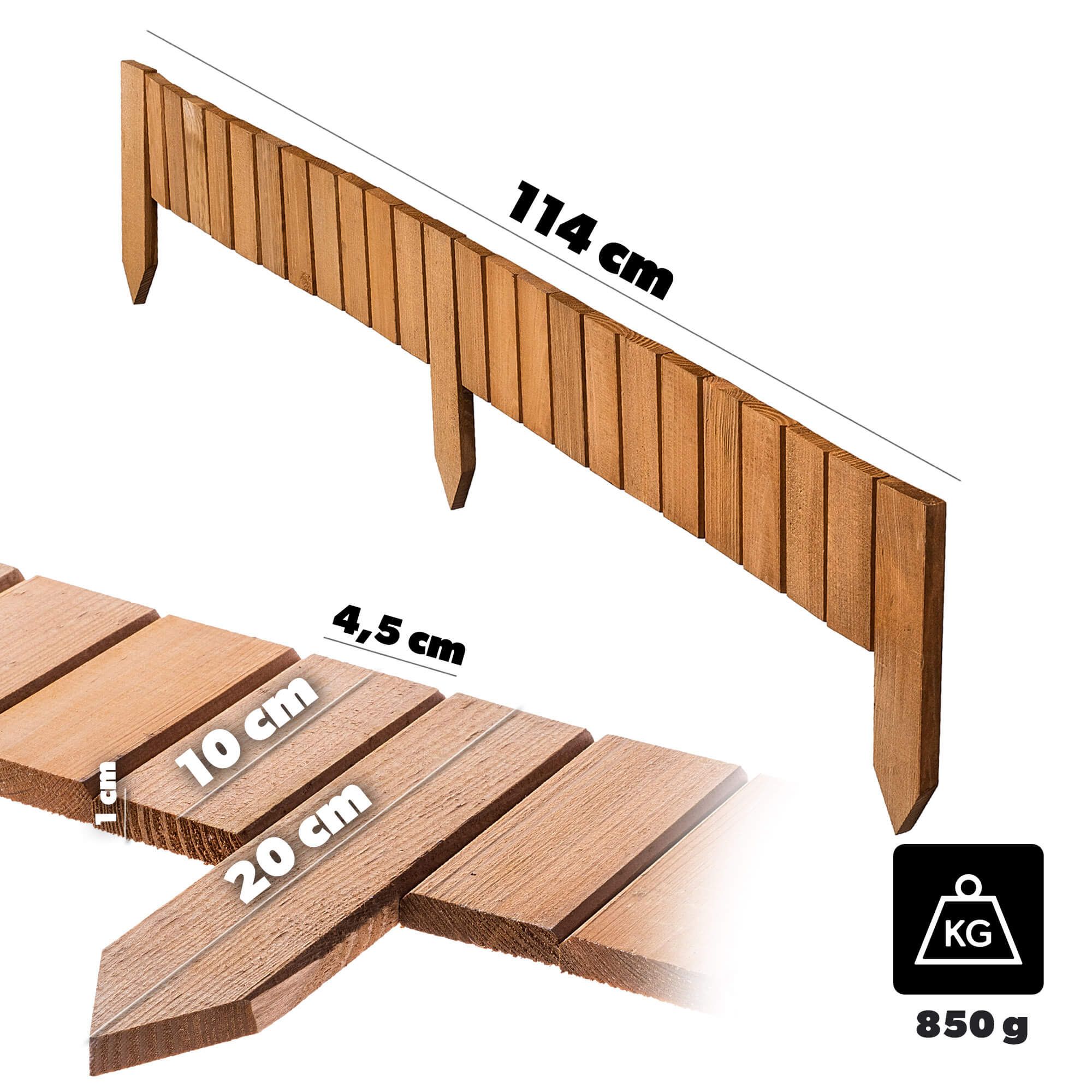 Płotek drewniany rollborder Ansjo obrzeże 115 x 10 cm dąb
