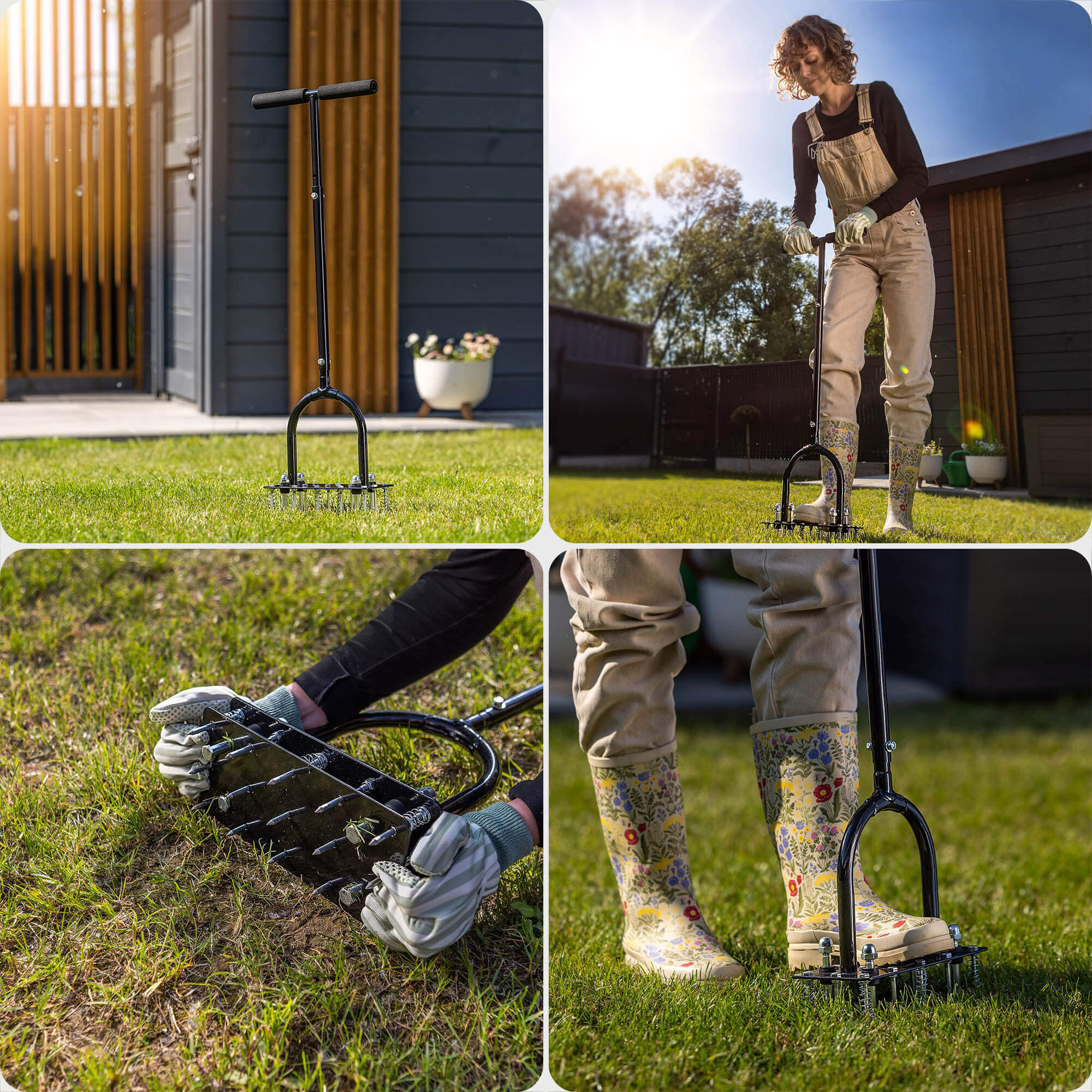 Aerator ręczny sprężynowy Arce z żelaznymi kolcami 84-92 cm czarny