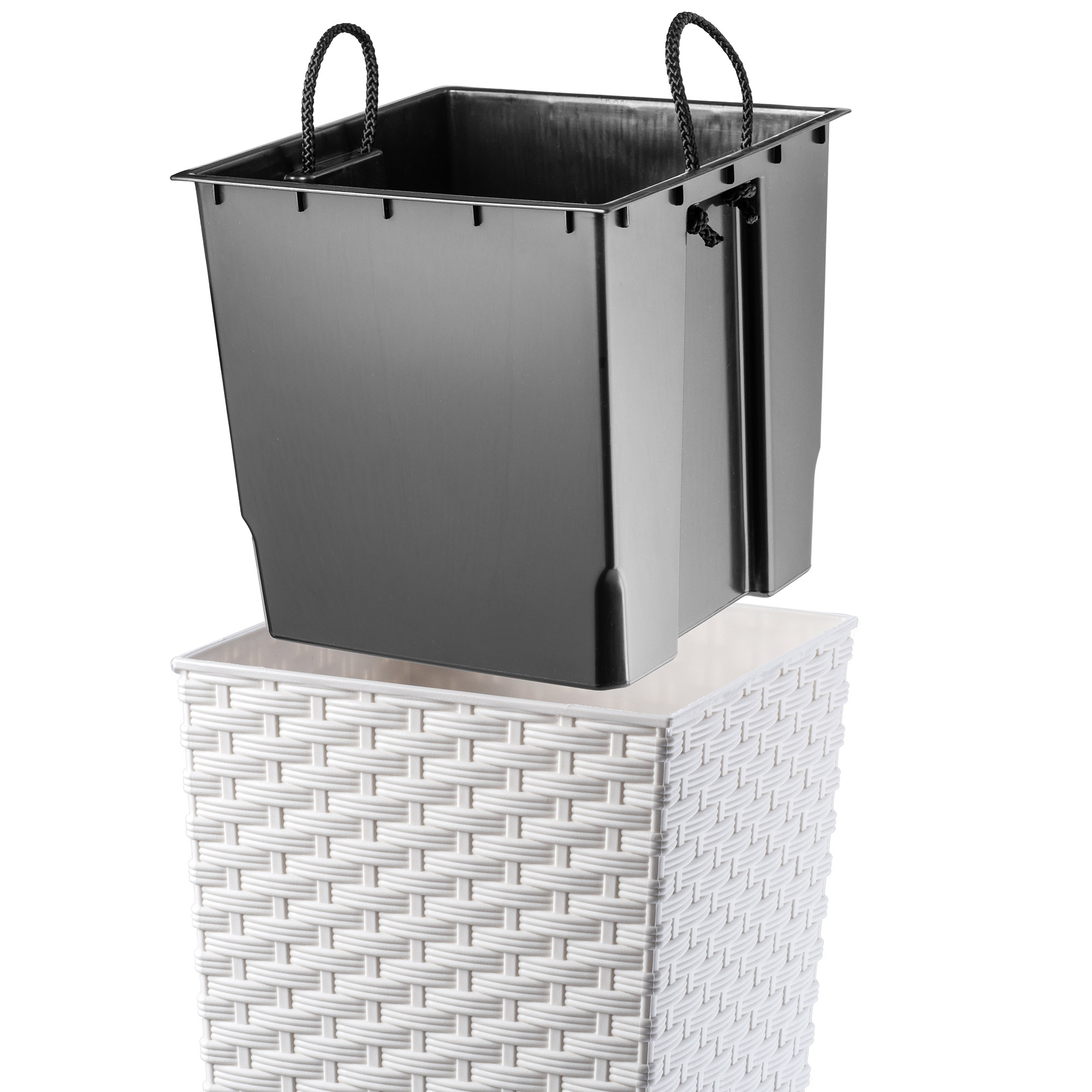 Donica z wkładem rattan Pesaro 30 cm, kremowy