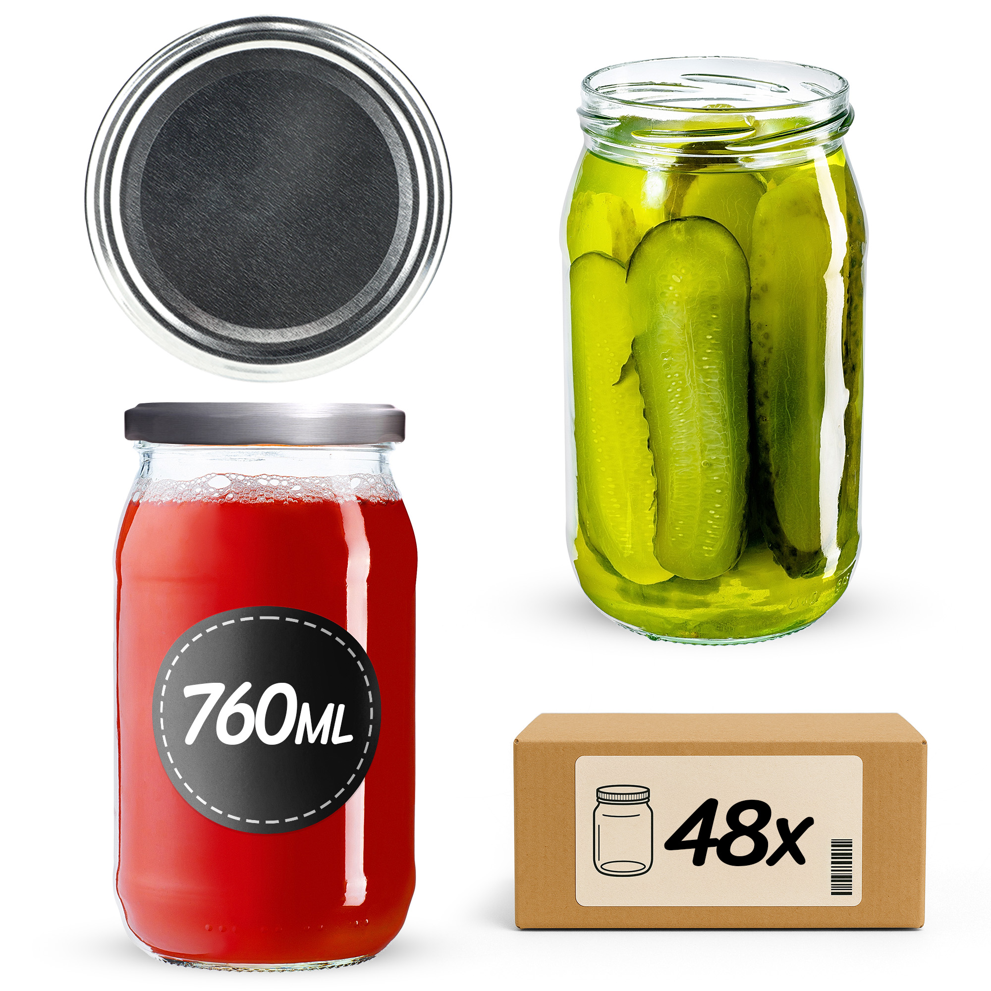 Słoiki na przetwory Niva 760ml 48szt fi 82 mm + wieczka srebrne