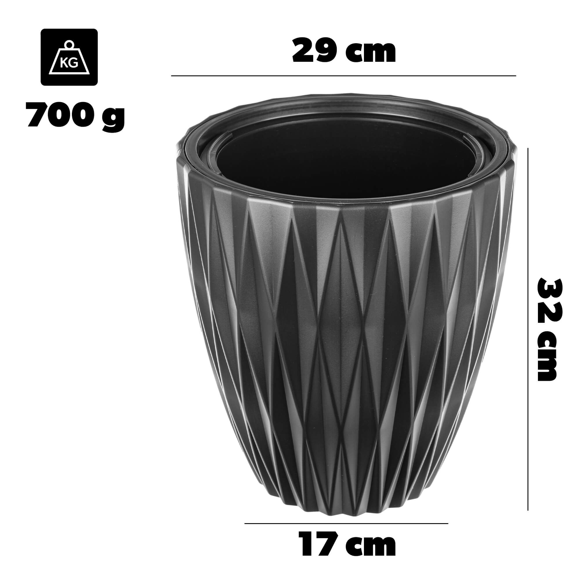 Doniczka Caro 30 cm, czarna, 1 szt.