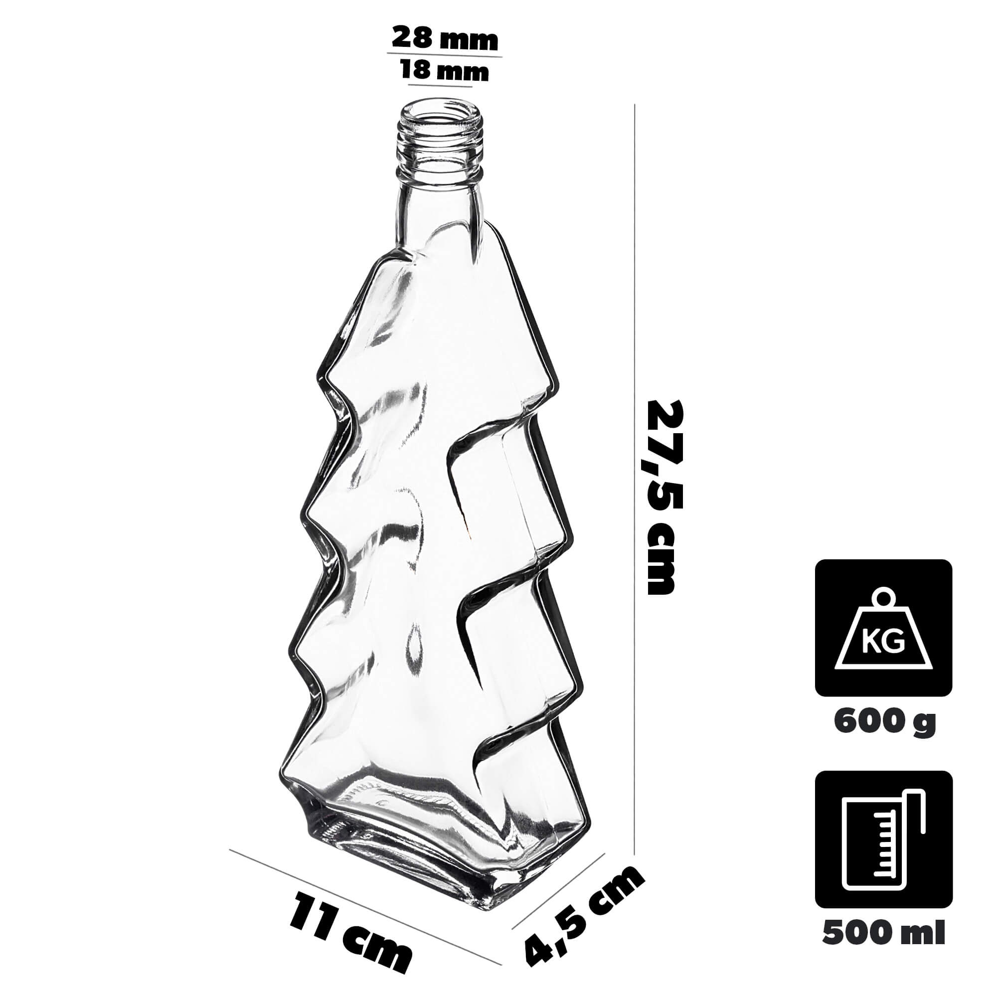 Szklana butelka choinka Enna 500ml z białą zakrętką 10 szt.