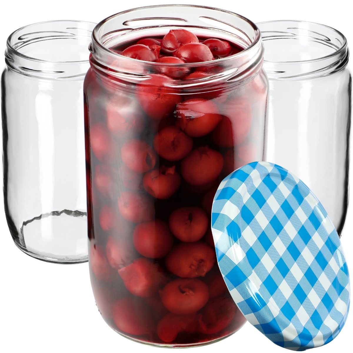Słoiki na przetwory Niva 720ml 16szt fi 82 mm + wieczka "Niebieska Krata"