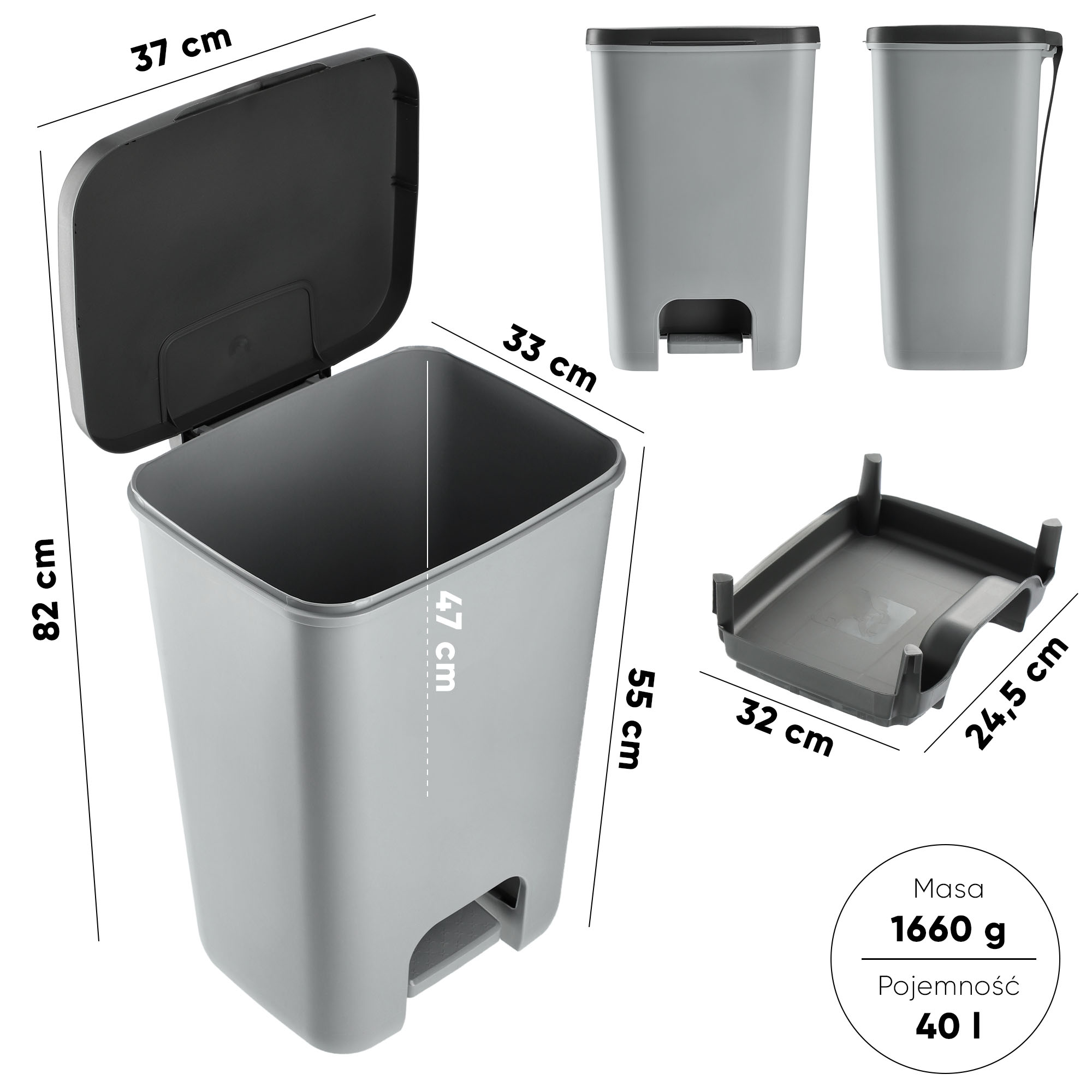 Kosz na śmieci Curver Essentials 40L, szary
