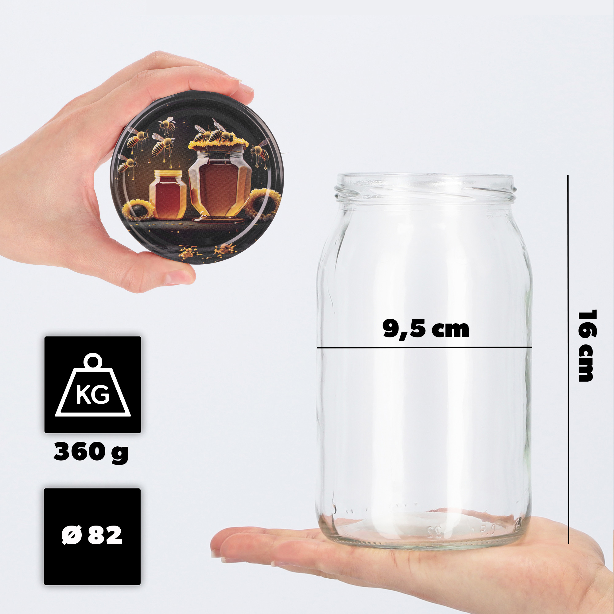 Słoiki na przetwory Simo 900ml 24szt 82mm + wieczka "Czarny miód"