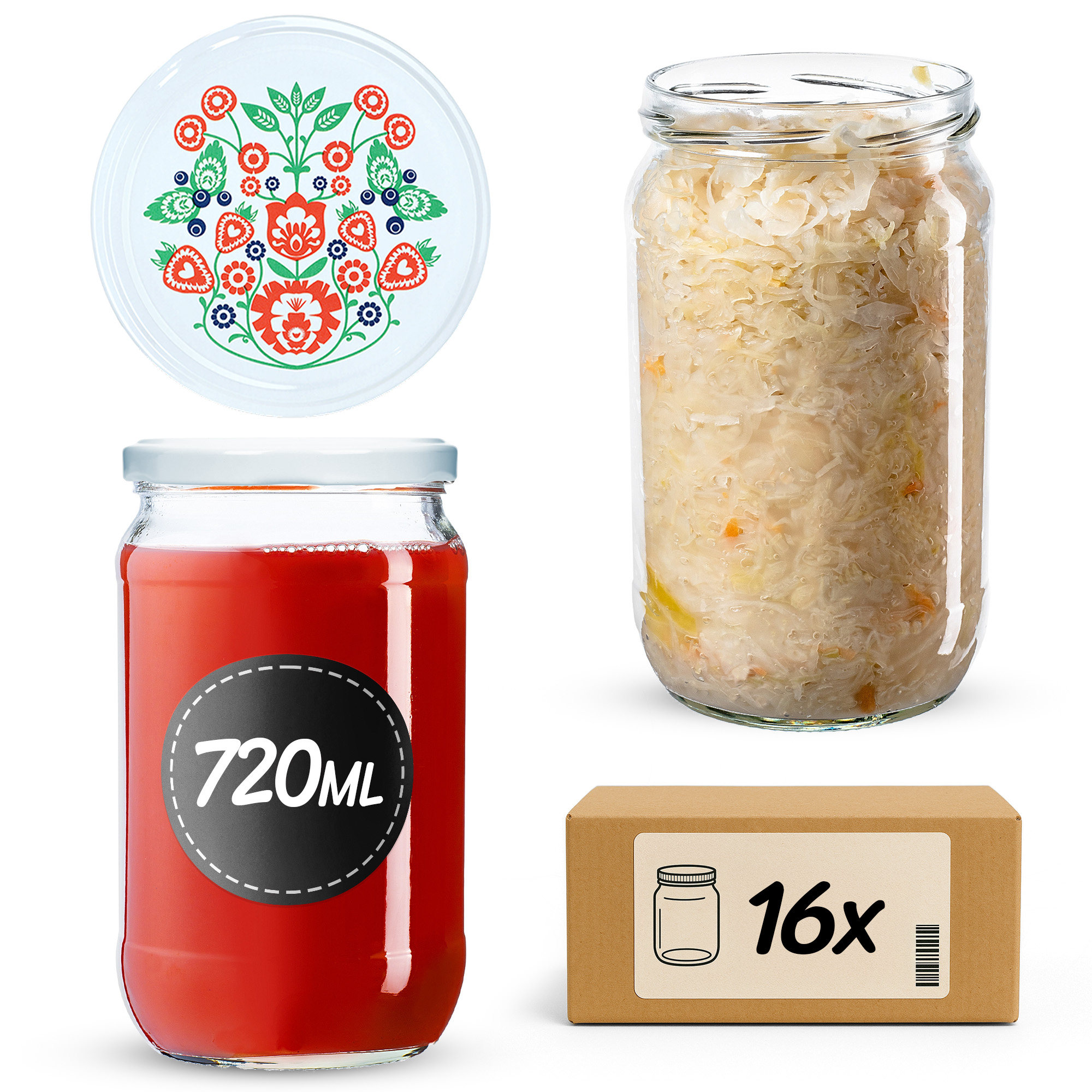 Słoiki na przetwory Niva 720ml 16szt fi 82 mm + wieczka "Folklor"
