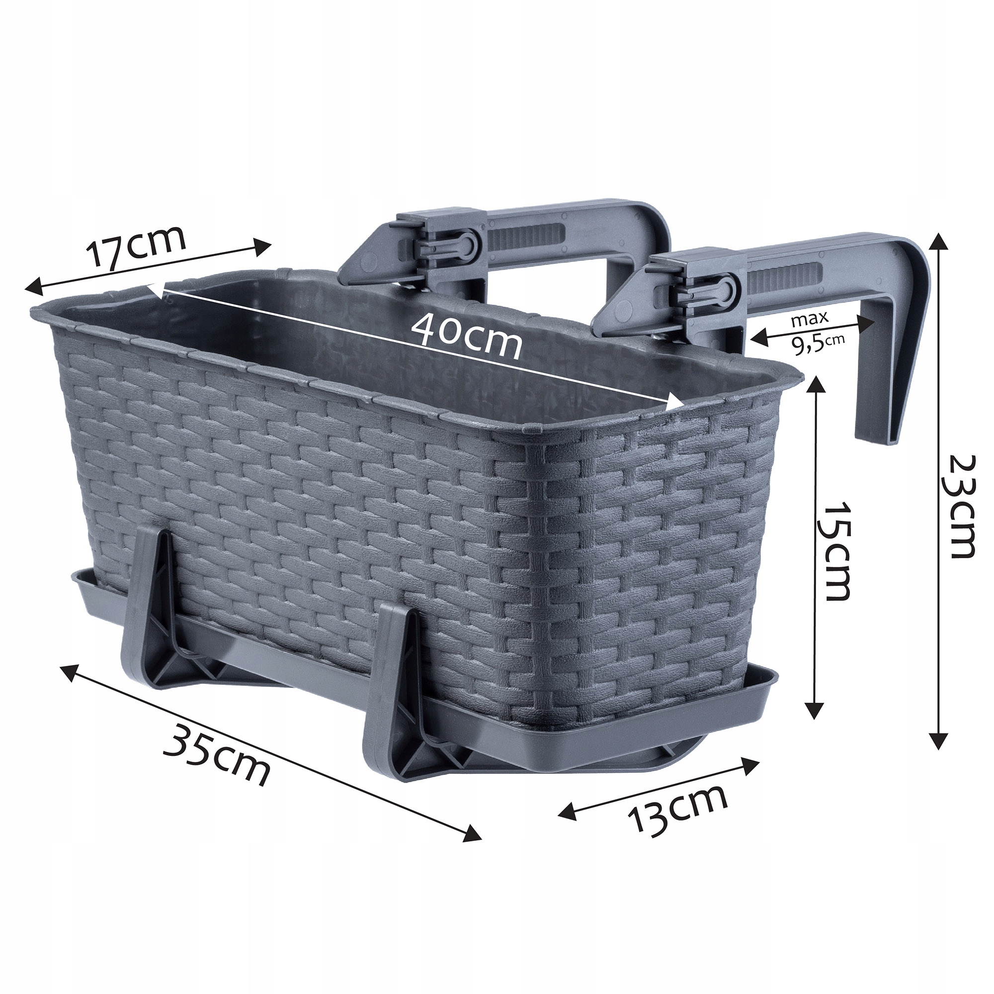 Skrzynka balkonowa z podstawką i uchwytami 40 + 60cm, 2 szt.