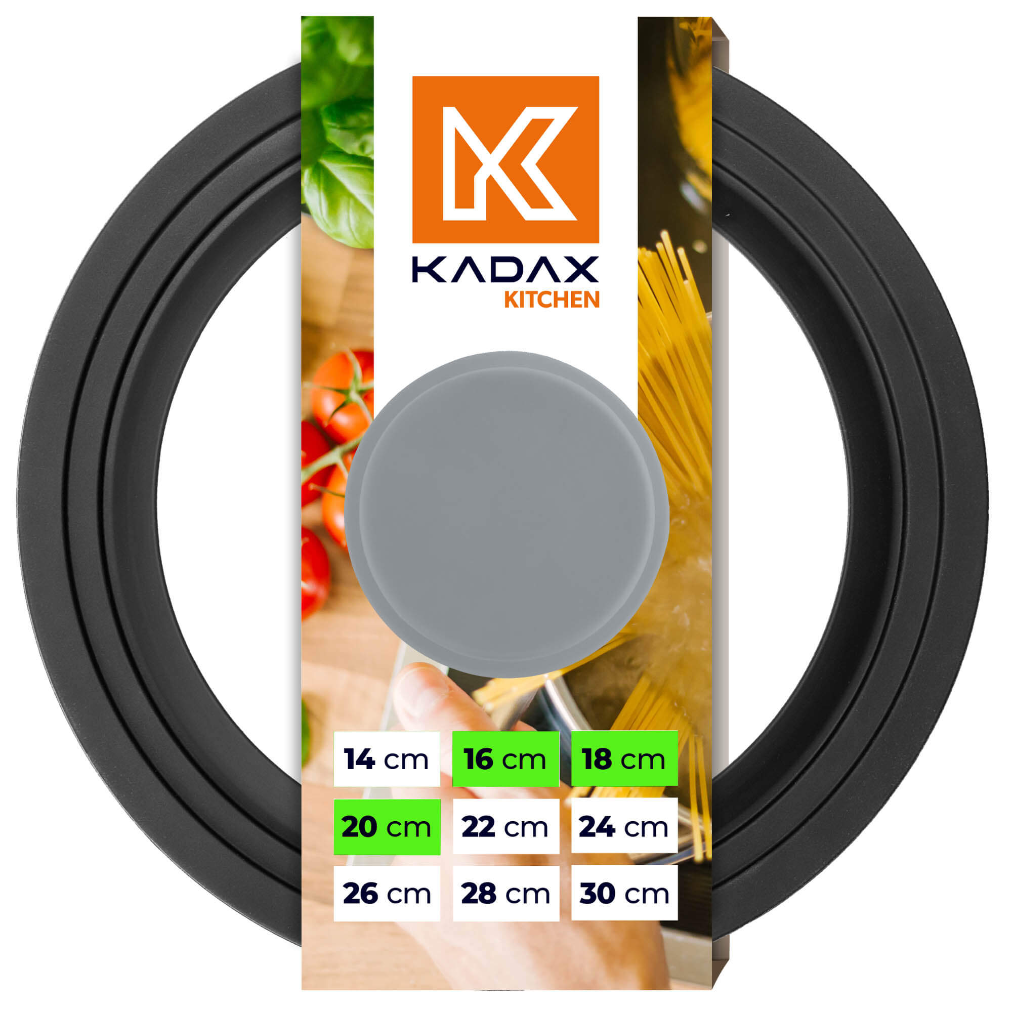 Pokrywa szklana multisize Aiola na garnek 16-20 cm z szarym uchwytem