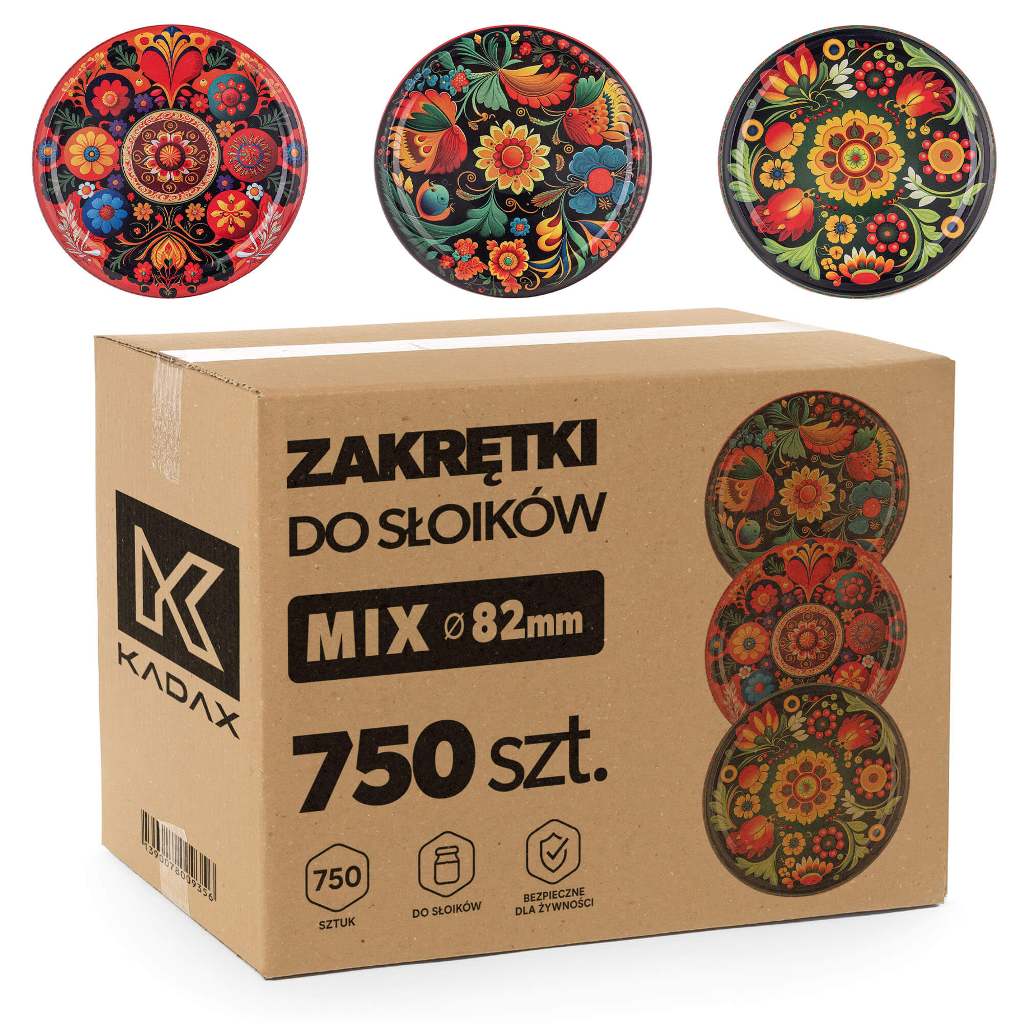 Metalowe wieczka do słoików Virbo 750szt fi 82 mm "Haft z kwiatami"