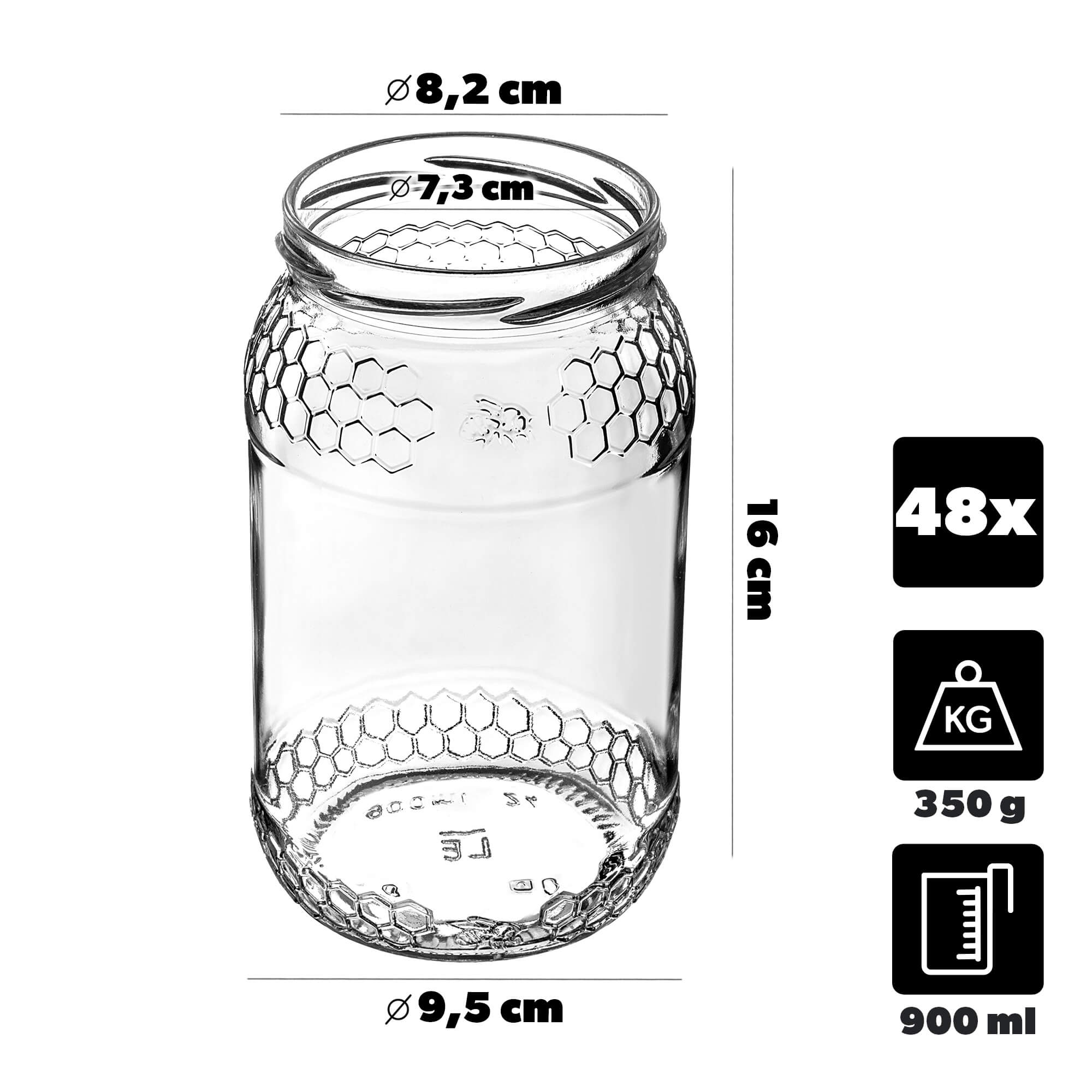 Szklany słój Lierde 900ml fi 82 mm 48 szt. + wieczka zielone