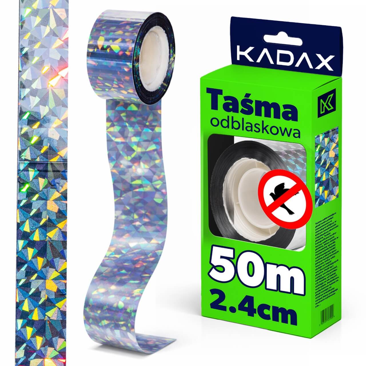 Taśma odblaskowa na ptaki 2,4 cm x 50 m, srebrna
