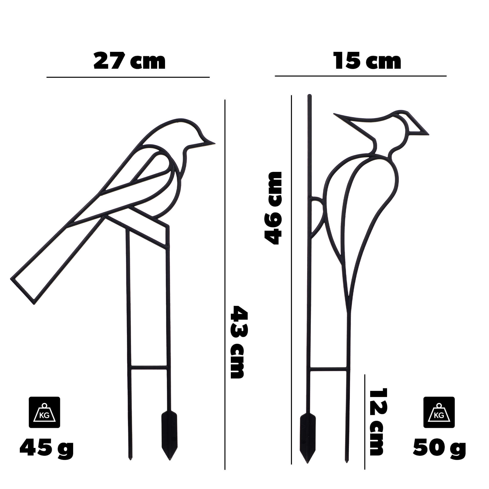 Podpórki do roślin Cerreto ptaki 43 cm czarne