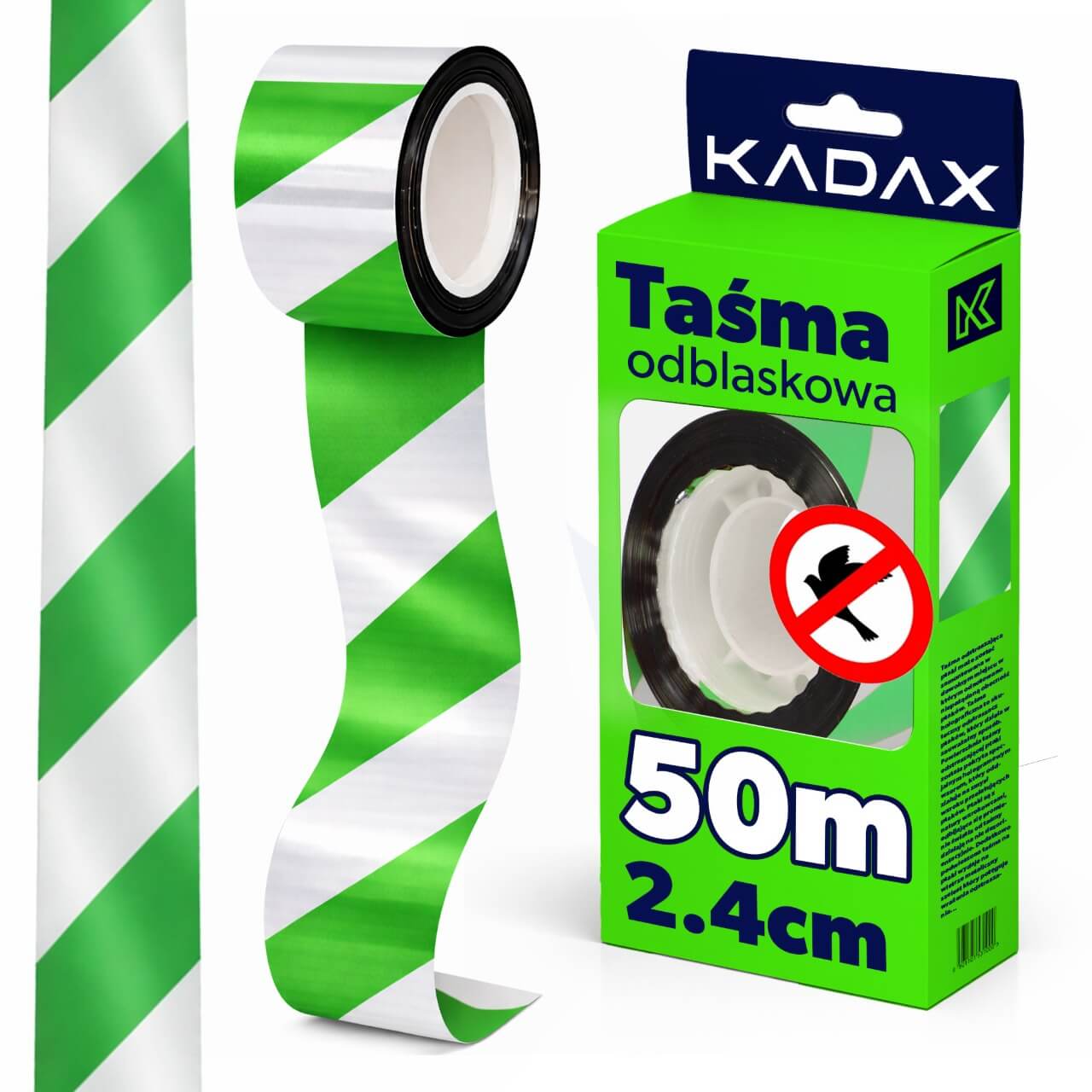 Taśma odblaskowa na ptaki 2,4 cm x 50 m, zielona