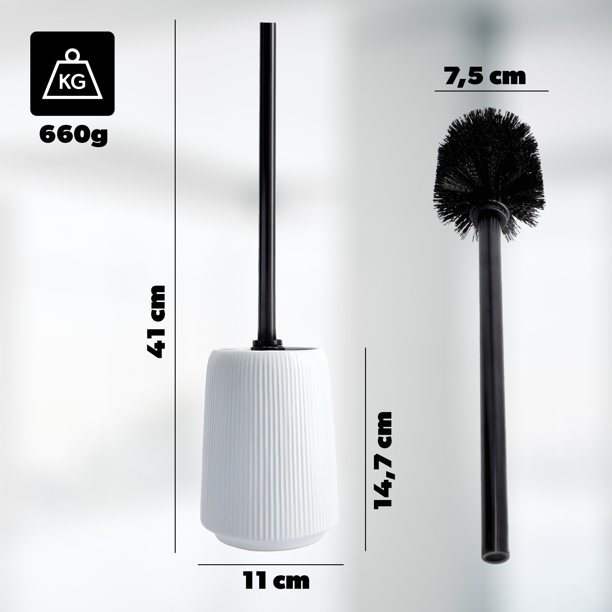 Szczotka do WC Mataro z pojemnikiem 41 cm, biała