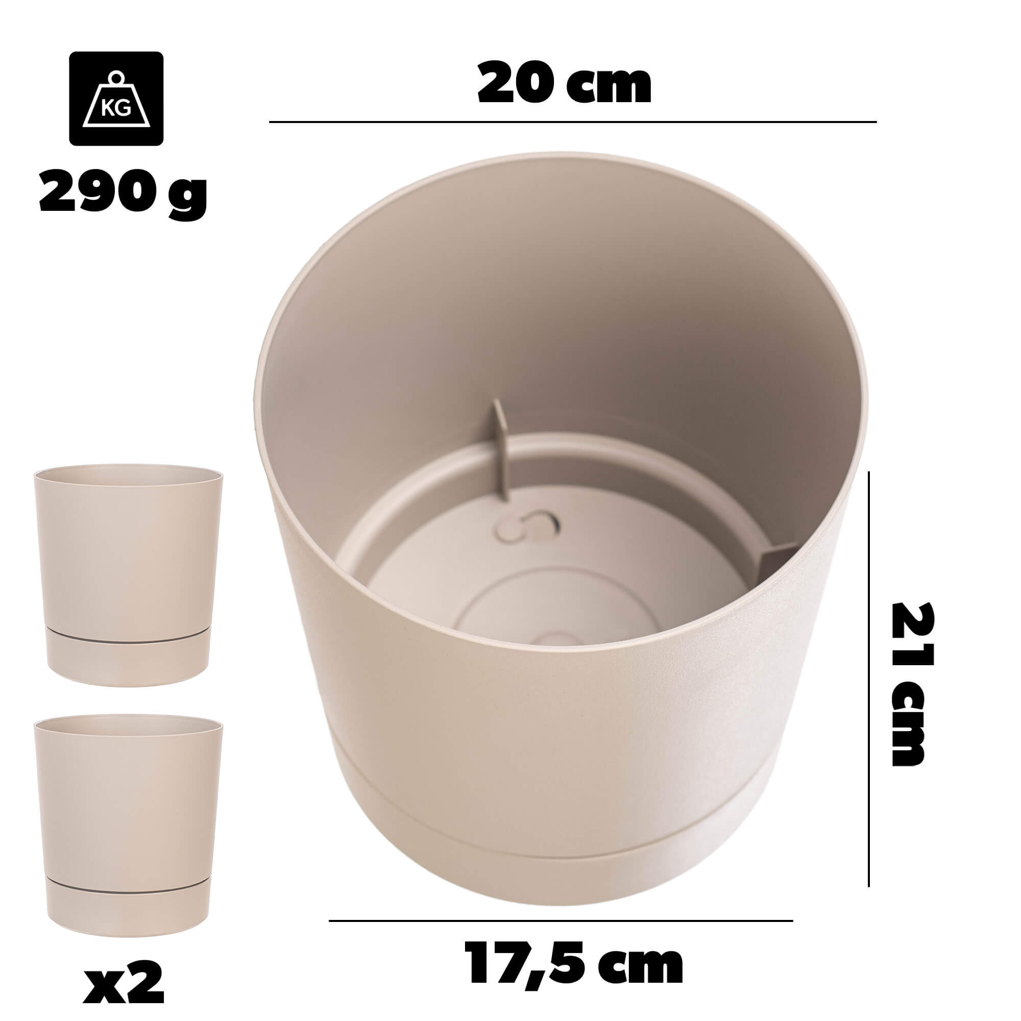 Donica z podstawką Verri 20 cm beżowa 2 szt.