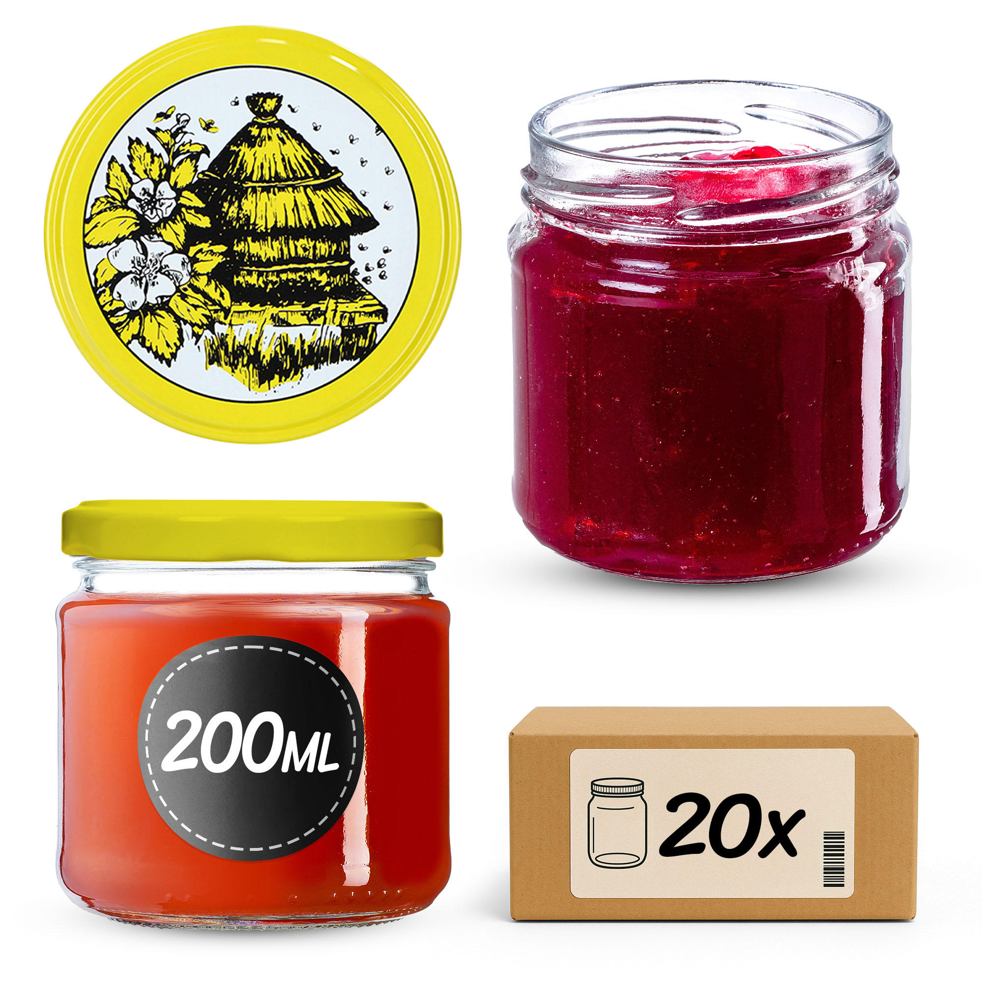 Słoiki na przetwory Lerma 200ml 20szt fi 66 mm + wieczka "Pszczoły"