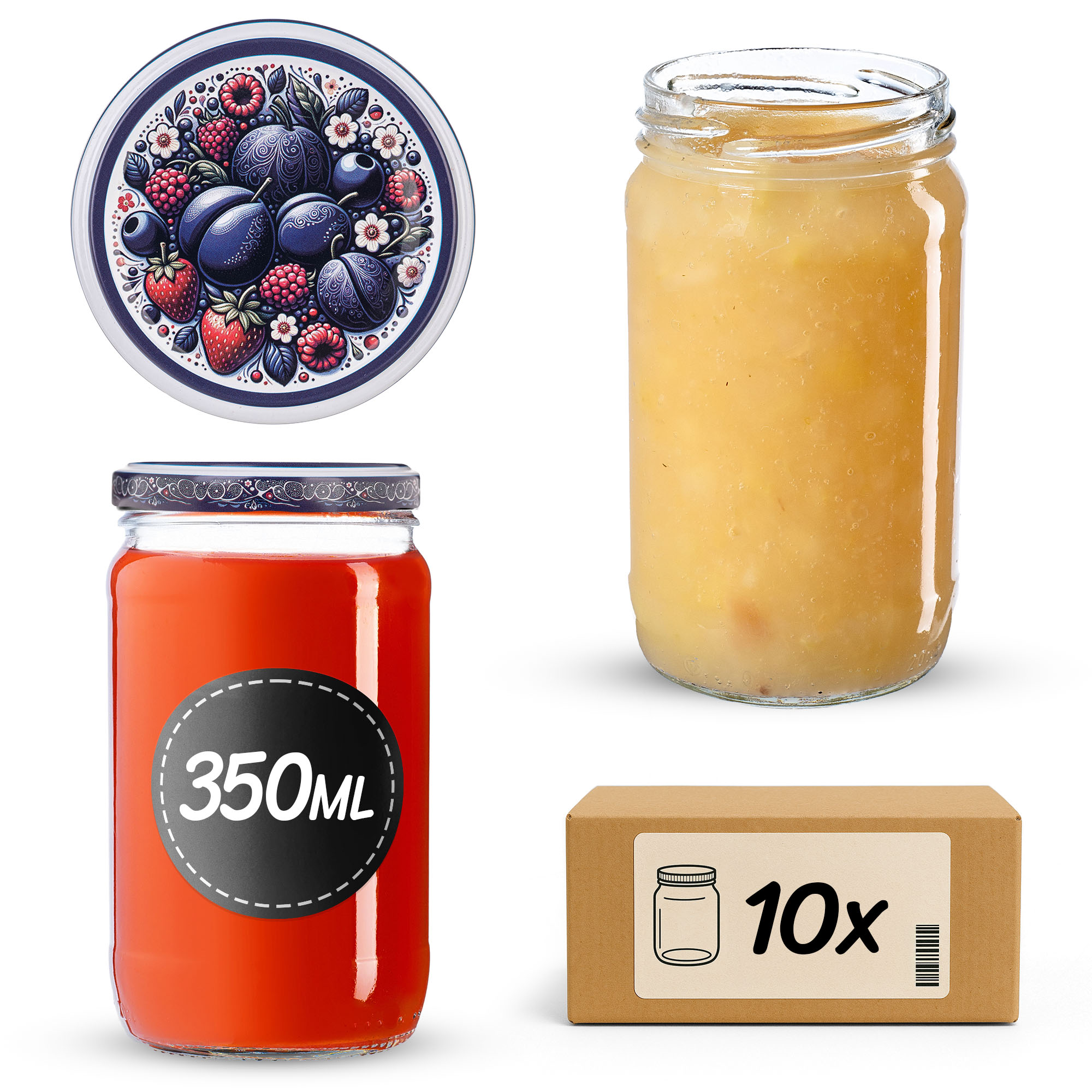 Słoiki na przetwory Gera 350ml fi 66 mm 10szt + wieczko Owocowy bukiet
