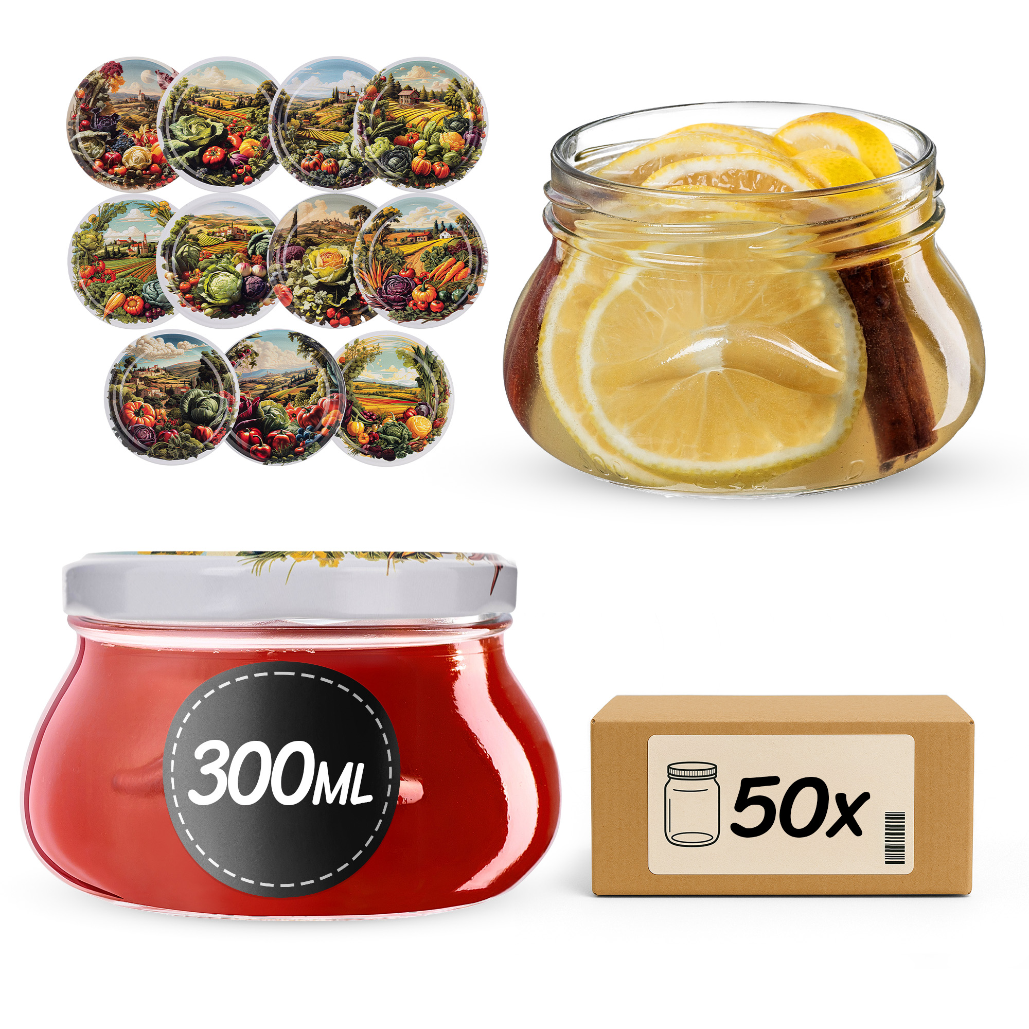 Słoiki na przetwory Raja 300ml fi 82 mm 50szt + wieczko Warzywa mix