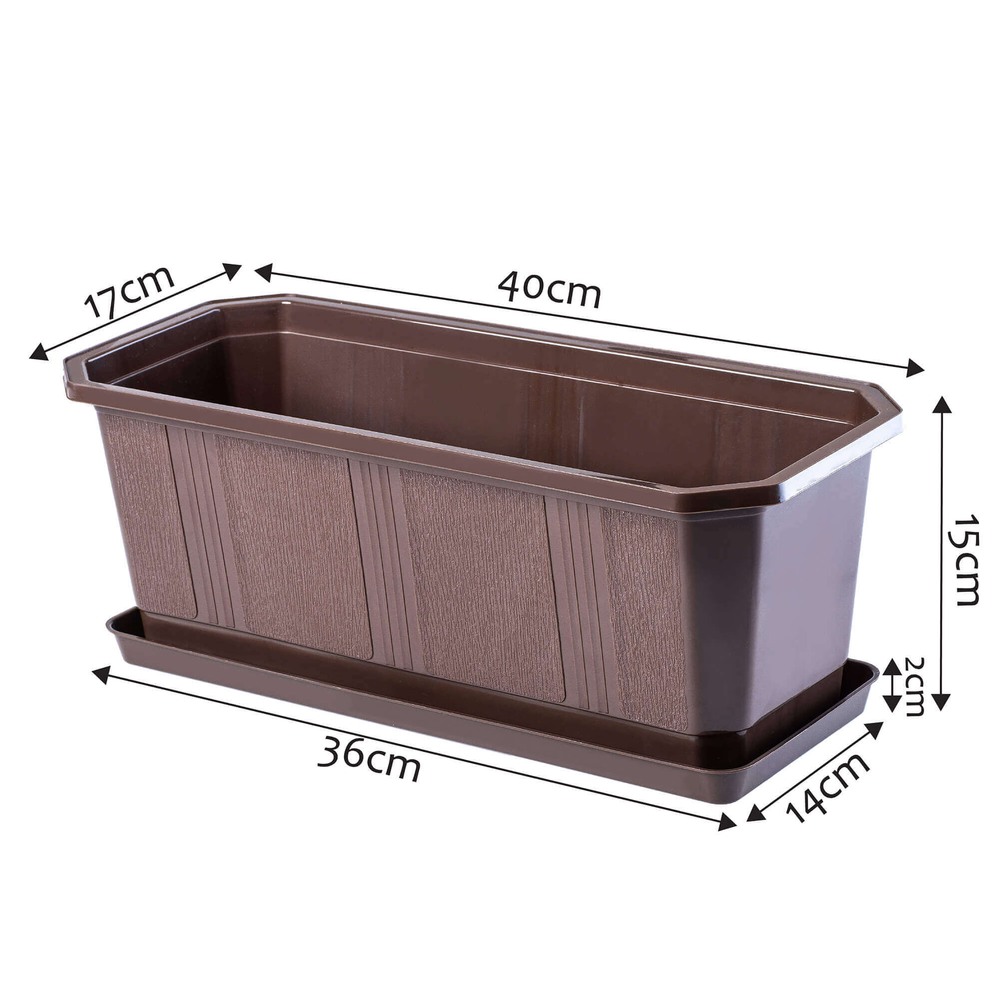 Doniczka balkonowa z podstawką Trani 40 cm + 2 uchwyty, brąz