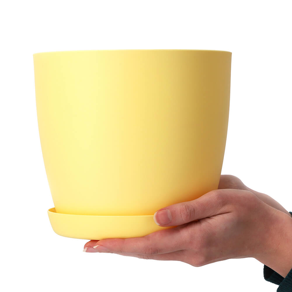 Doniczka Agen z podstawką 25 cm, żółta mat