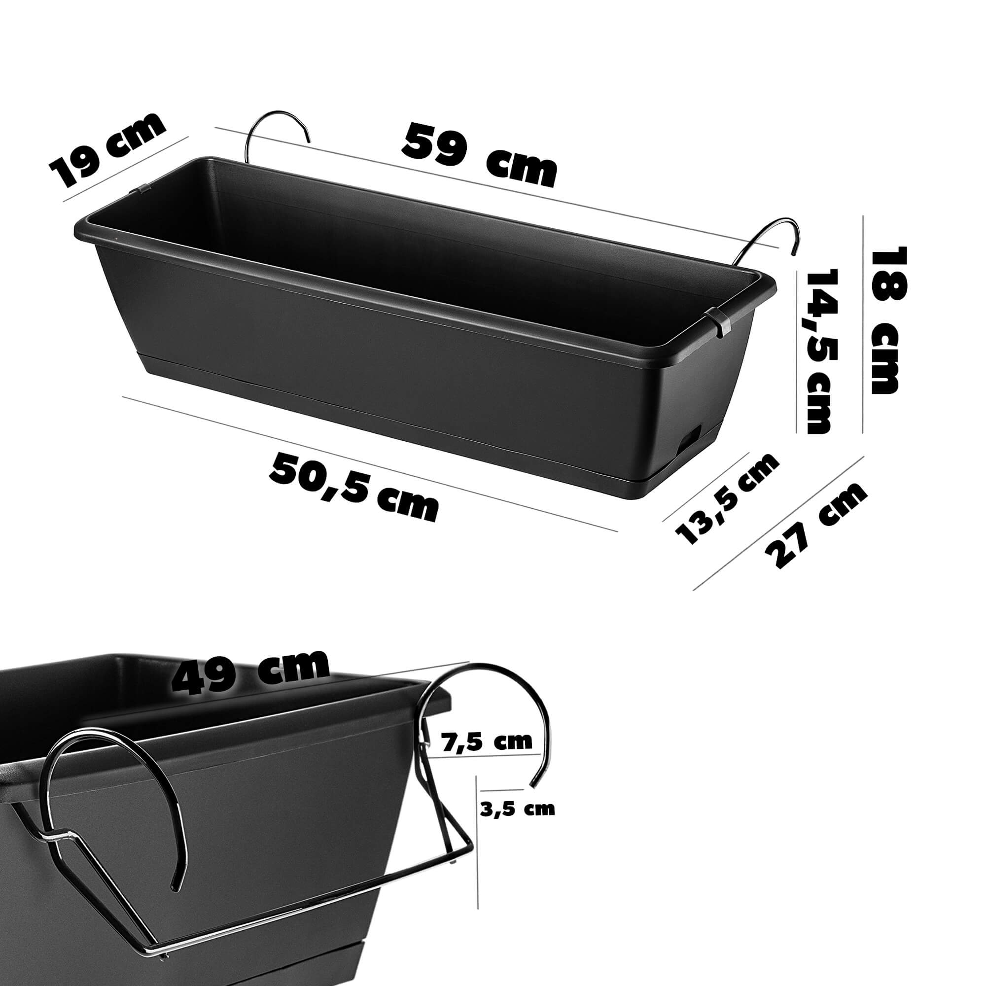Skrzynka balkonowa Perama 60 cm z uchwytami, antracyt