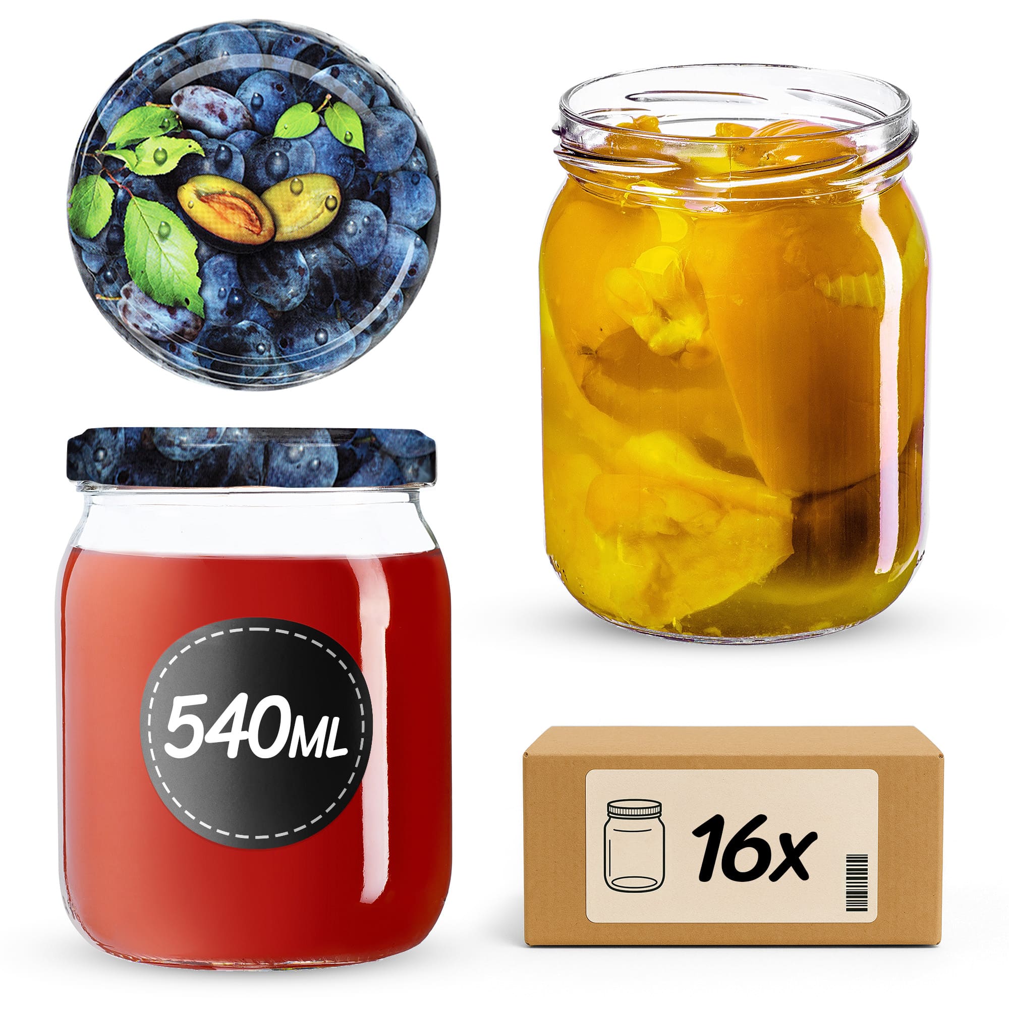 Słoiki Senna 540ml 16szt fi 82 mm + wieczka "Śliwki"