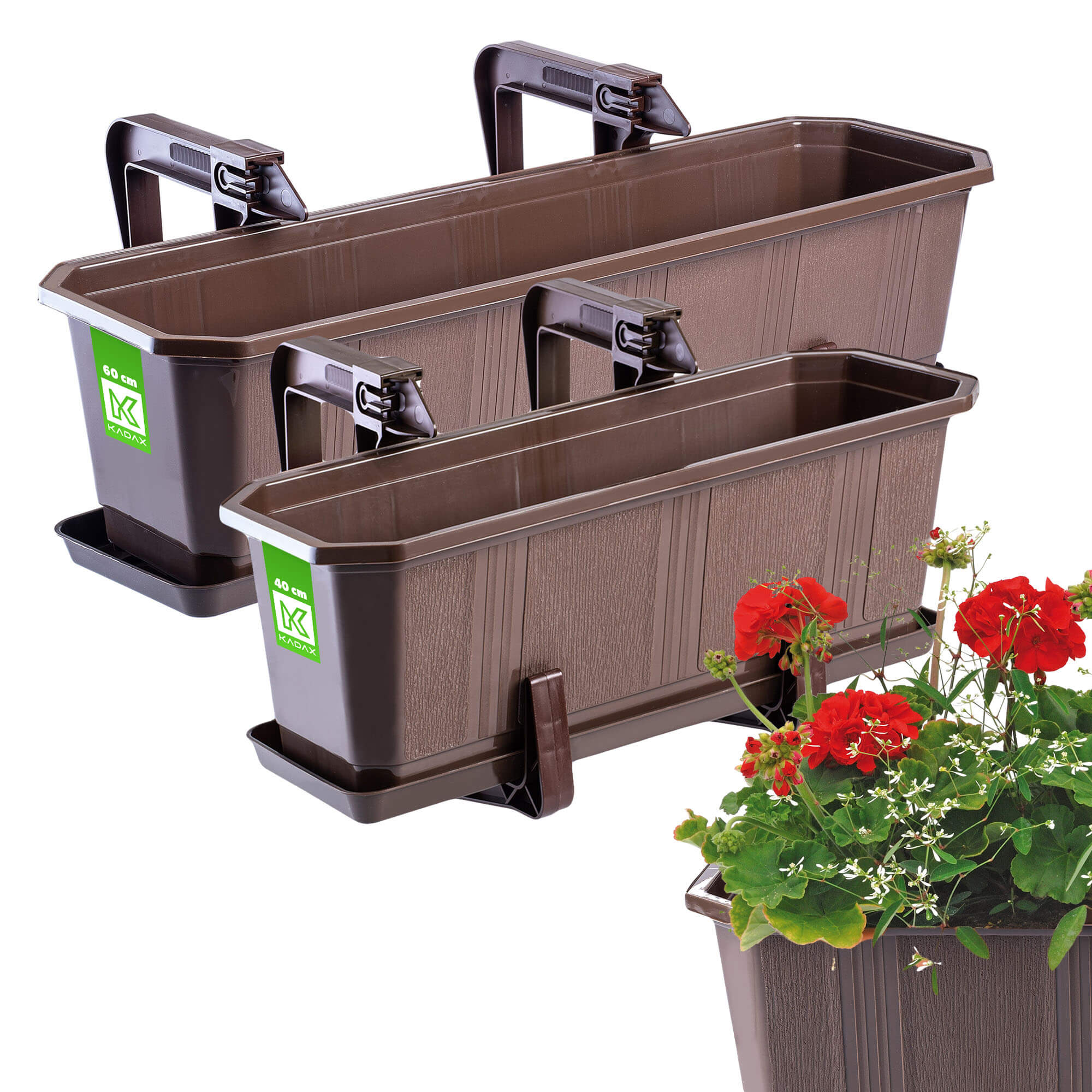 Doniczka balkonowa z uchwytami Oste 40 cm + 60 cm, brązowa