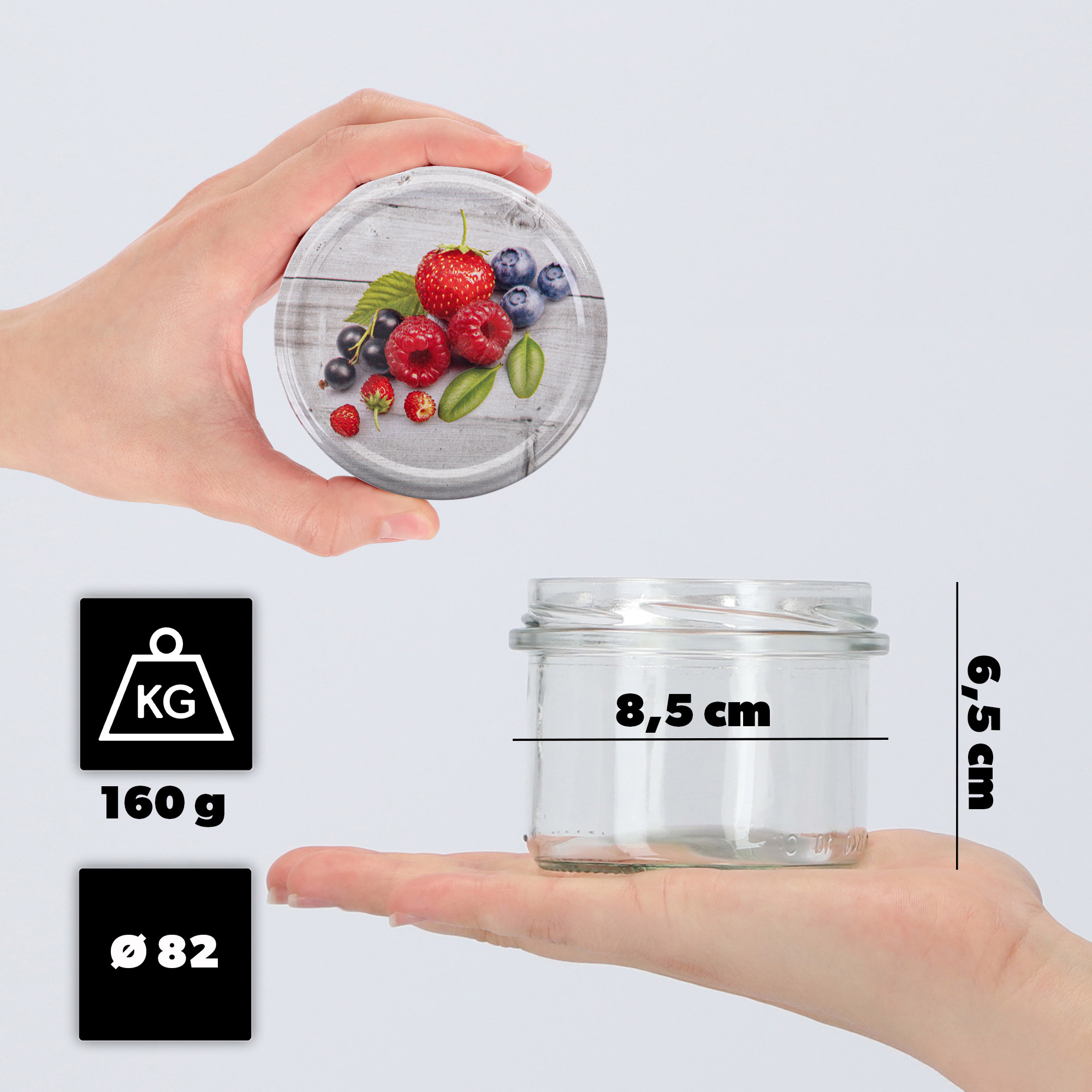 Słoiki na przetwory Tartu 235ml 100szt 82mm + wieczka "Truskawki"