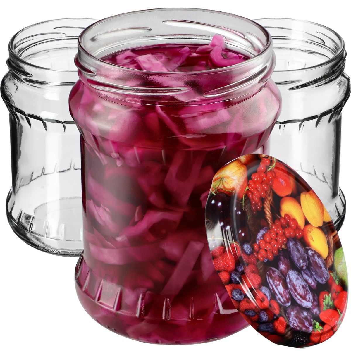 Słoiki na przetwory Kisko 500ml 24szt fi 82 mm + wieczka "Owoce"