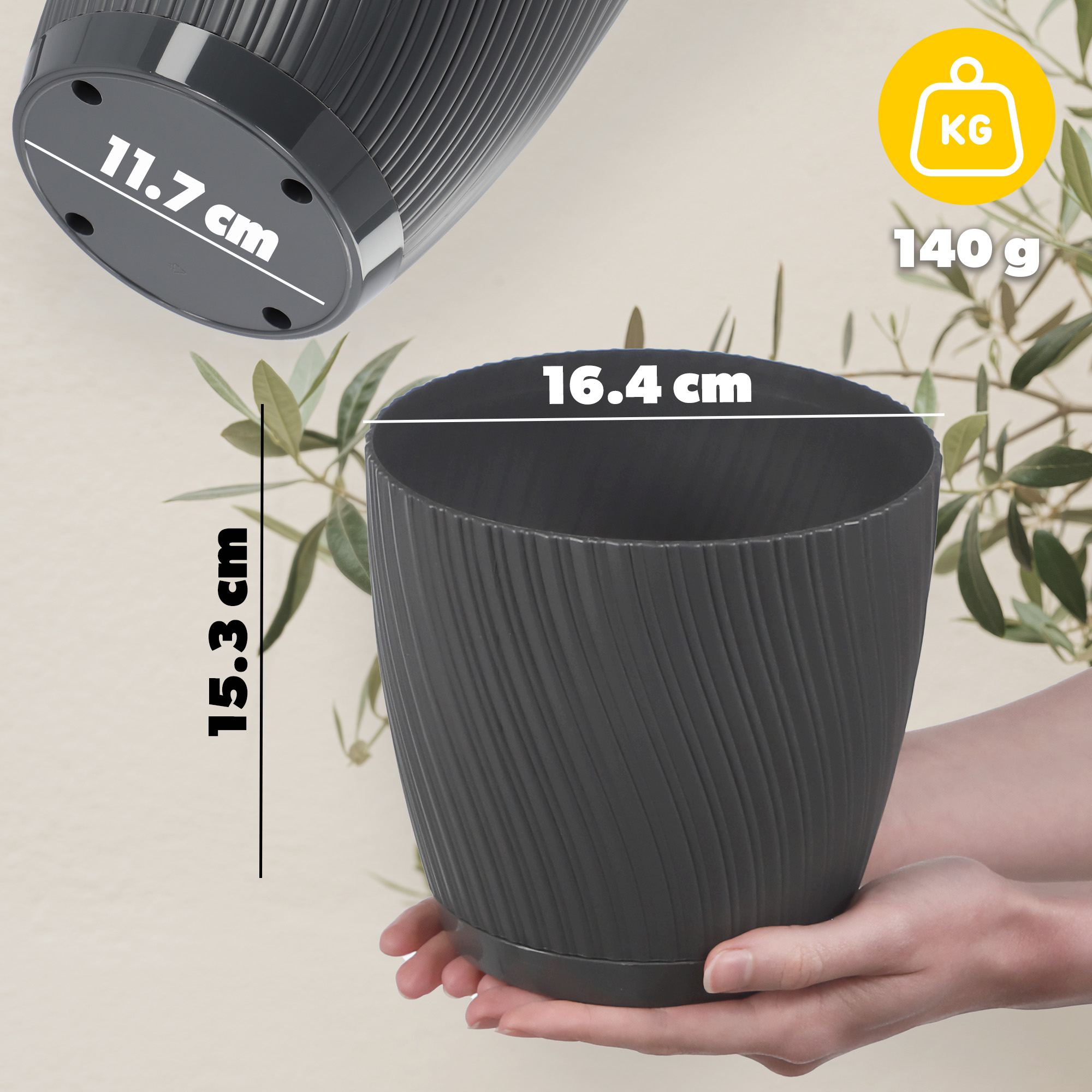 Doniczka z podstawką Tubas 17 cm, antracyt