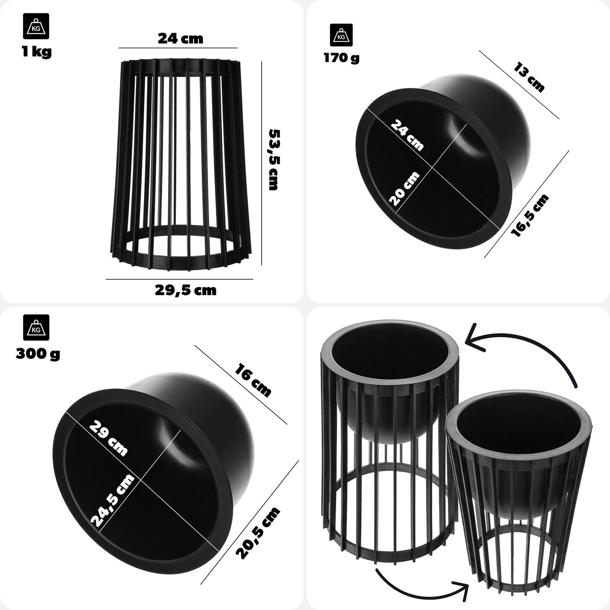 Kwietnik dwustronny Aytre 54 cm czarny + 2 wkłady