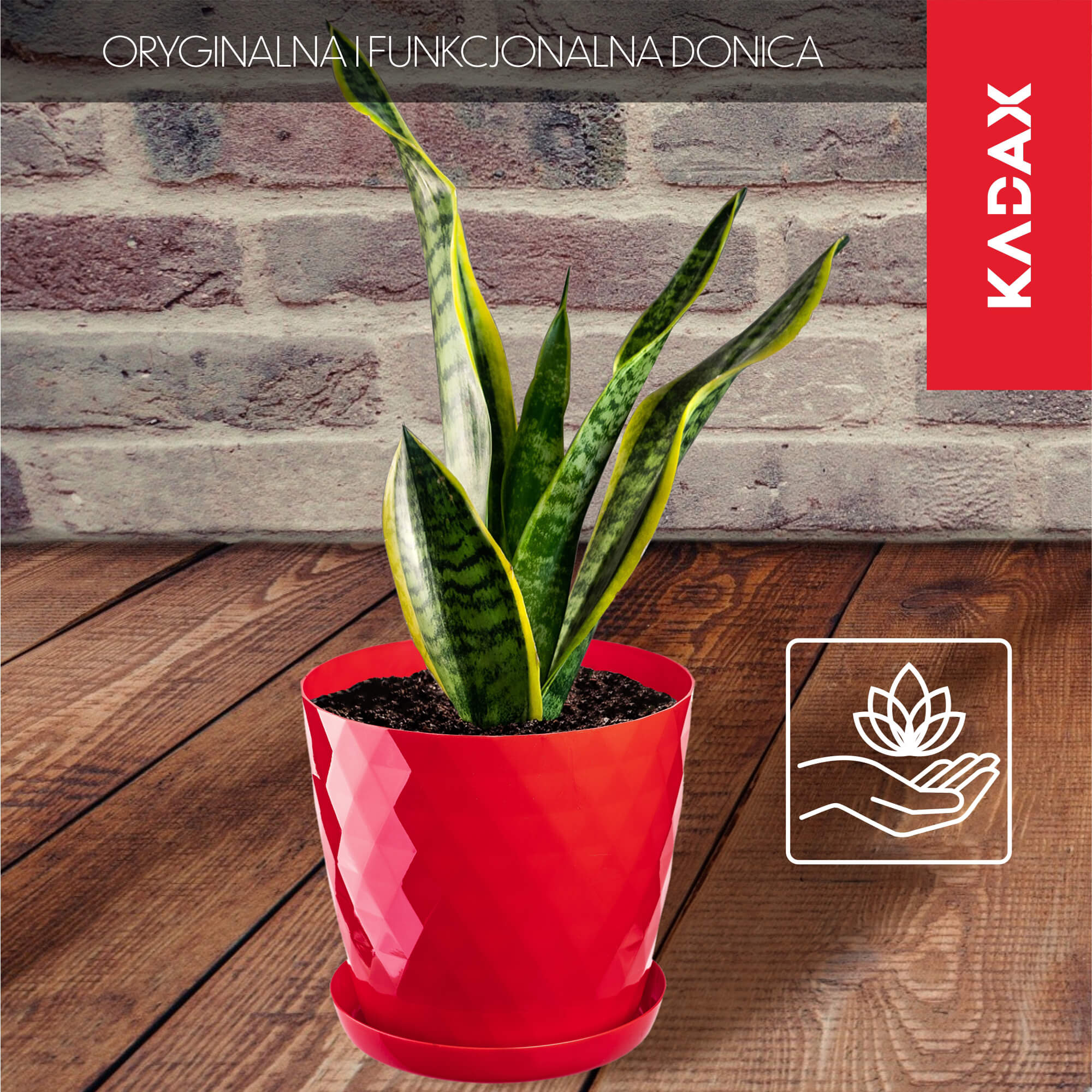 Doniczka na kwiaty z podstawką 18 cm, czerwona