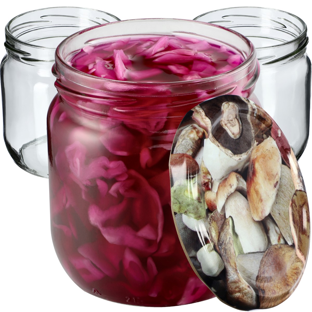 Słoiki na przetwory Salla 425ml 48szt fi 82 mm + wieczka "Grzyby"