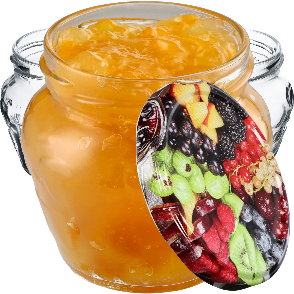 Słoiki Kemi 200ml 20szt fi 66 mm + wieczka "Owoce"