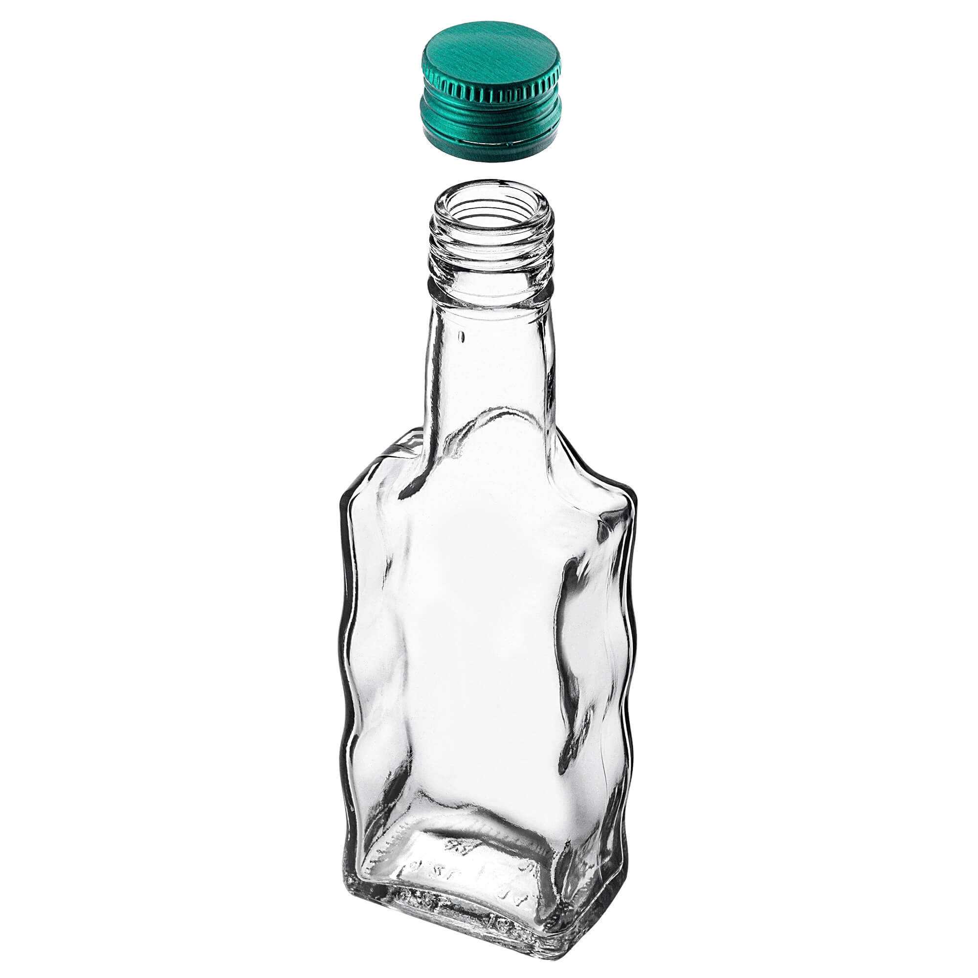 Szklana butelka na nalewkę Fala 200ml z zieloną zakrętką 10 szt.