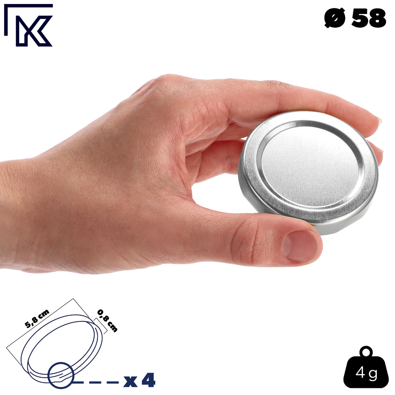 Metalowe wieczka do słoików 10szt fi 58mm srebrne