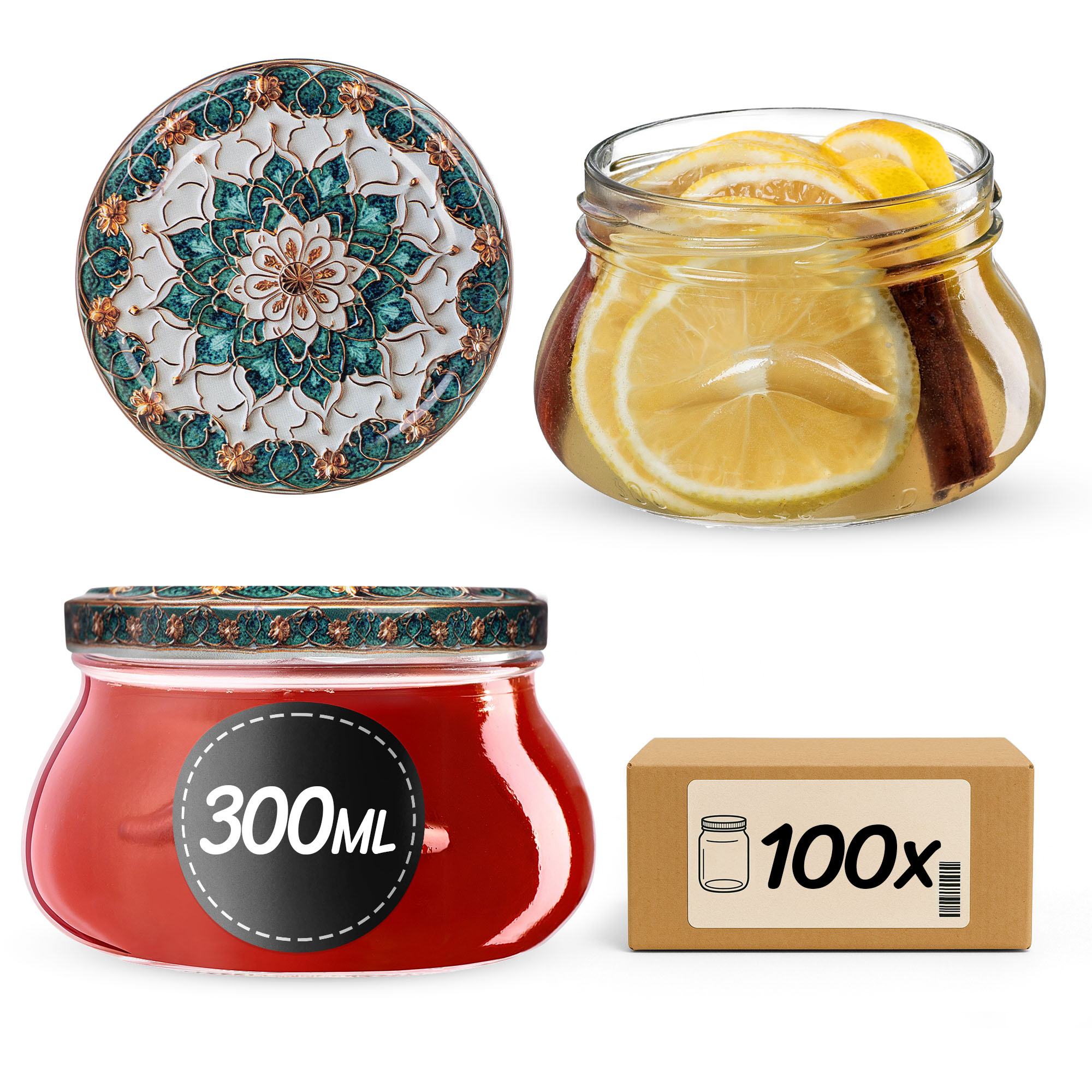Słoiki na przetwory Raja 300ml fi 82 mm 100szt + wieczko Ceramics 1
